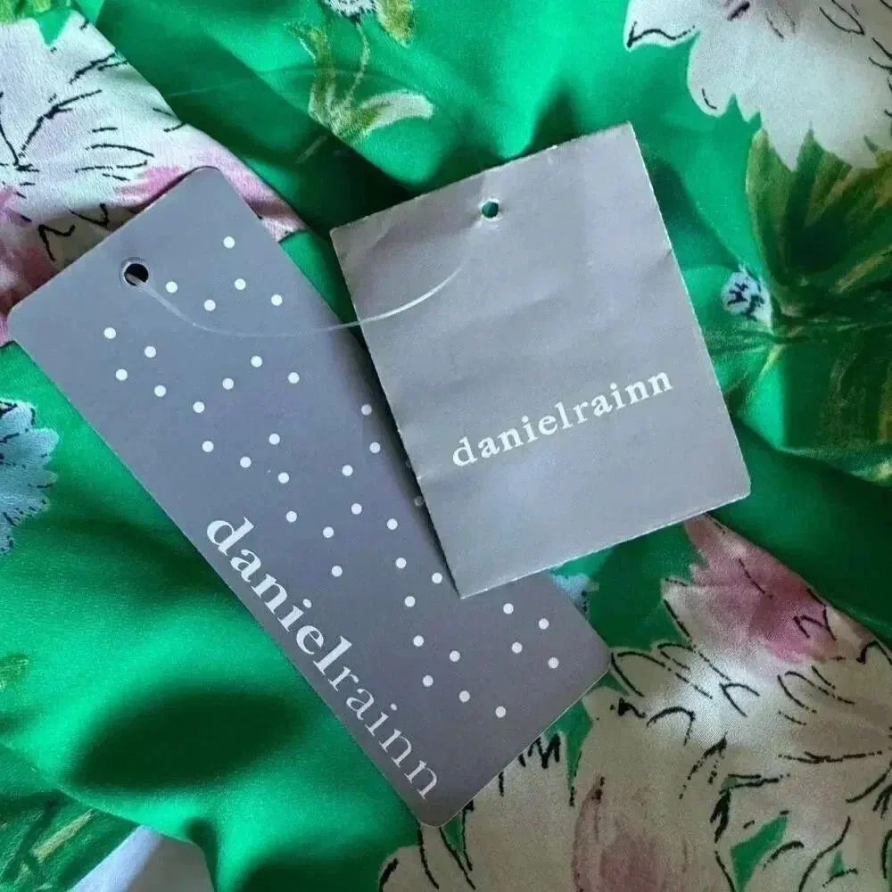 Anthropologie Daniel Rain Green Floral Print 3/4 Sleeve Tie Dress SZ M #2194 - Image 13