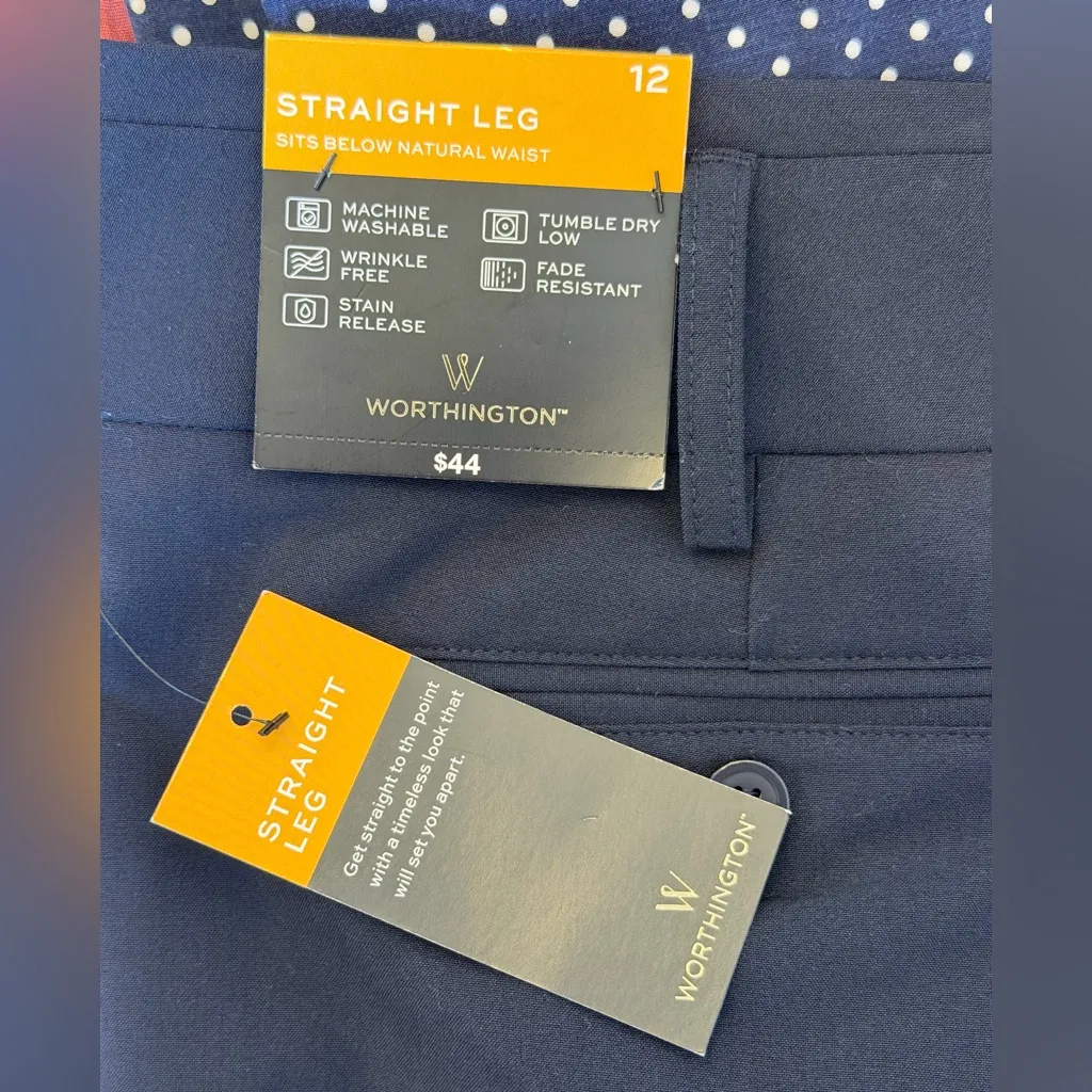 Worthington Modern Straight Leg Navy Blue Trouser Pants Size 12 NWT - Image 4