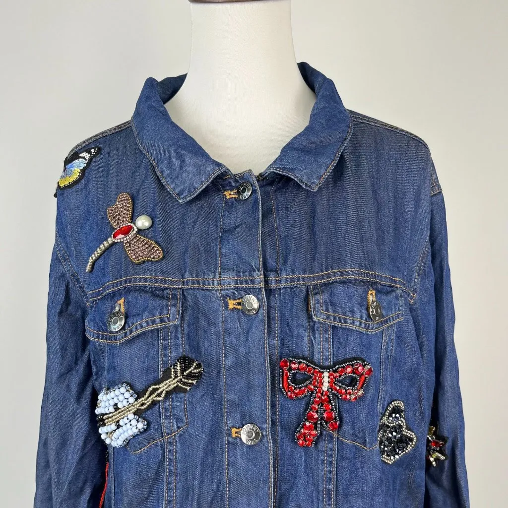 NWOT Johnny Was Ziva Denim Jacket Embroidered Beaded Blue Shirt Size M - Image 3