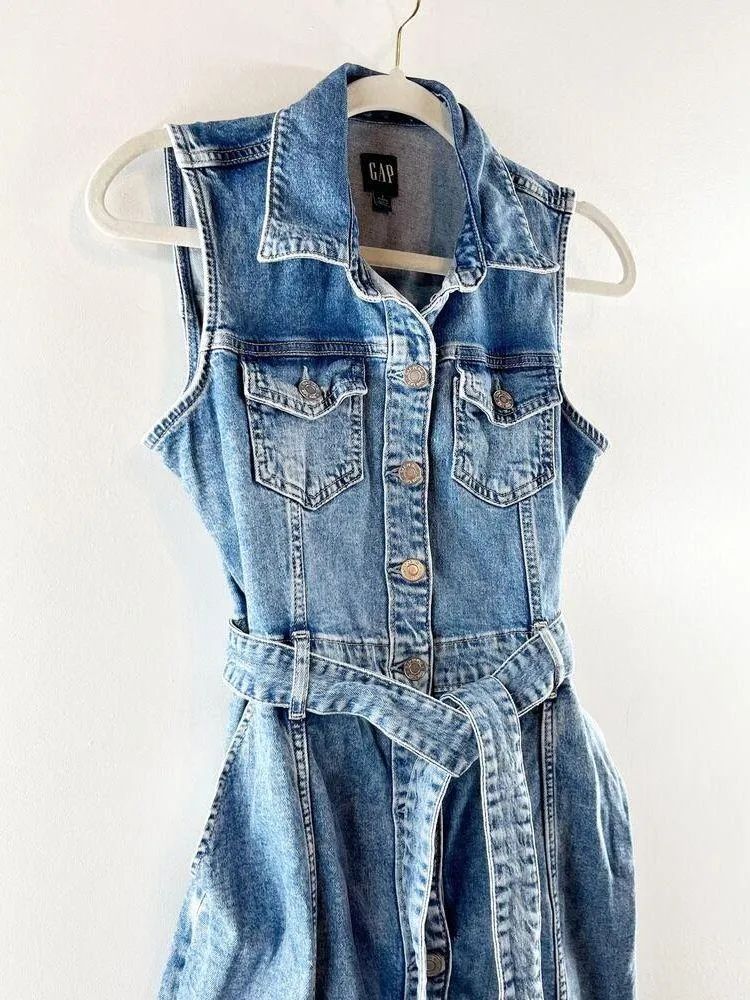 GAP Sleeveless Denim Button Up Midi Dress Jean Blue 2 Petite - Image 5