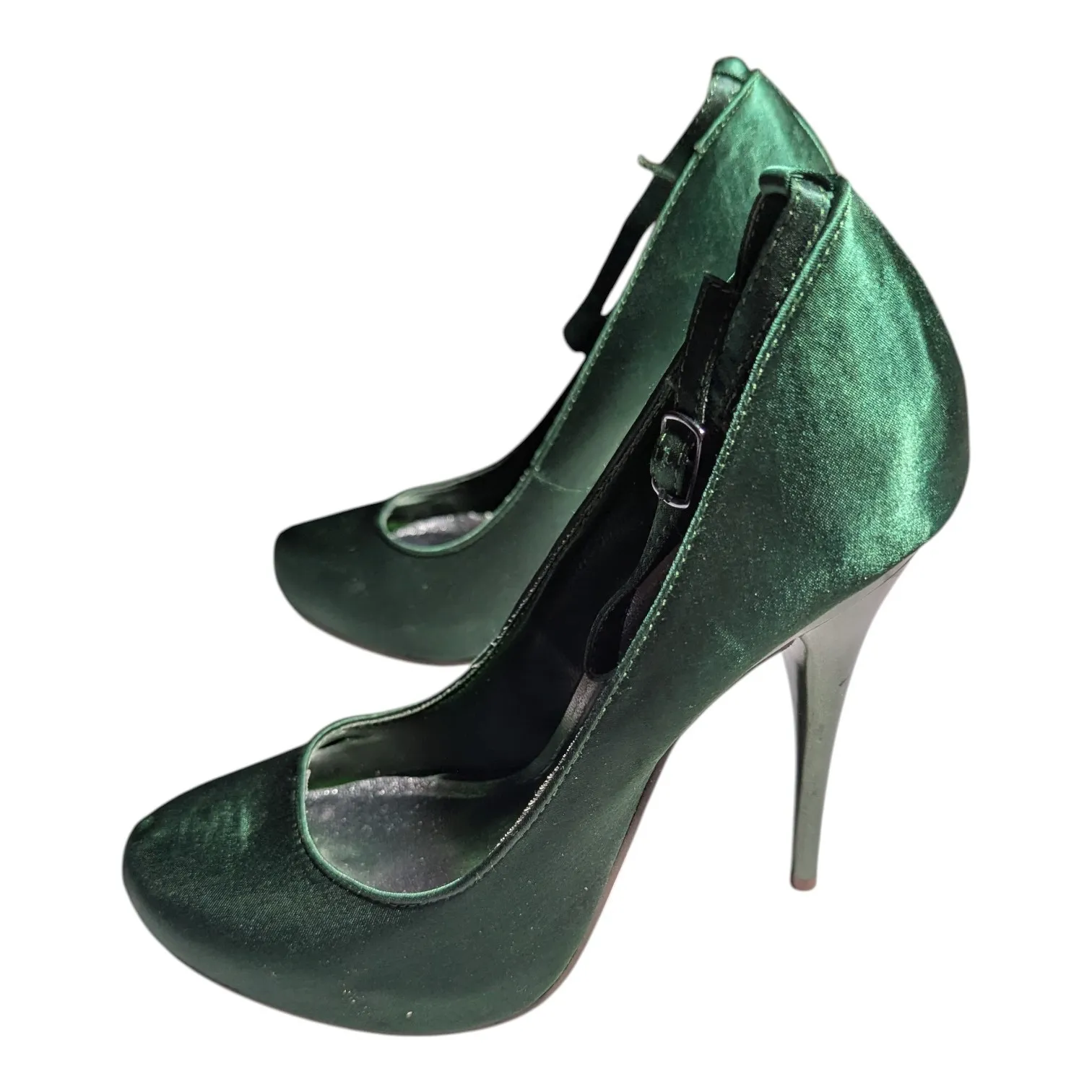 Vtg Y2K Michael Antonio Green Satin Spike Heel Ankle Strap Retro Pinup Pumps 8.5 - Image 6