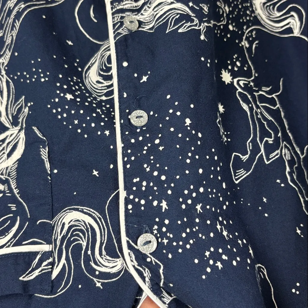 Victorias Secret Pegasus Flannel Pajama Top Women’s Size Large Long Sleeve Blue - Image 5