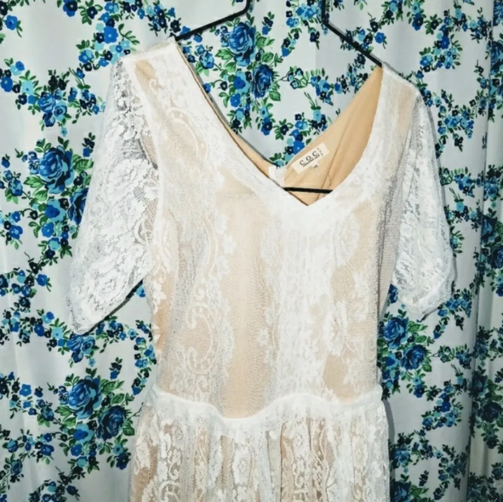 NEW C.O.C NWT Womens Plus 2X Cream Nude Lace Midi Beach Sexy Wedding‎ Dress White - Image 9