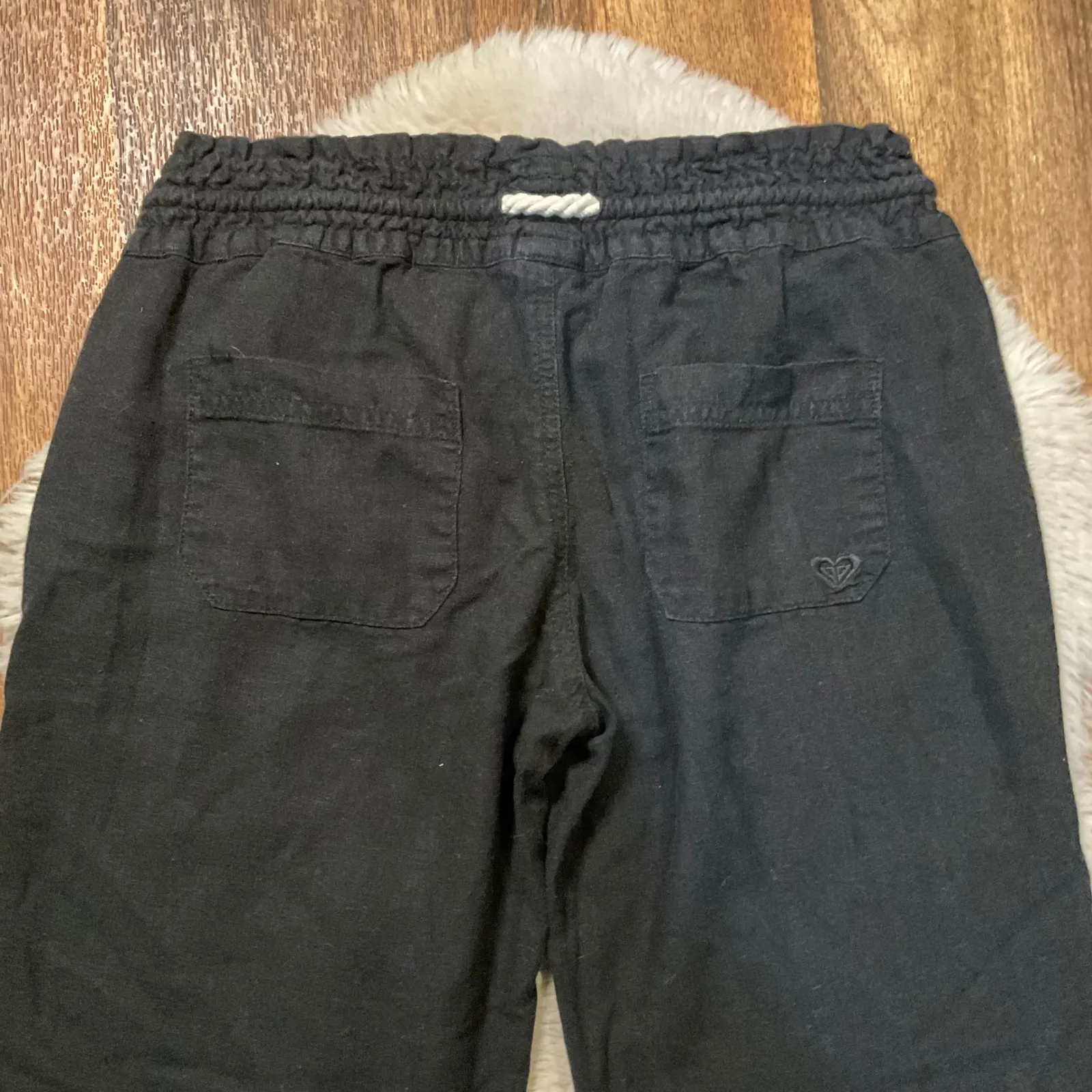 Roxy Pants Size Small Black Linen Blend Drawstring Waist Womens - Image 9