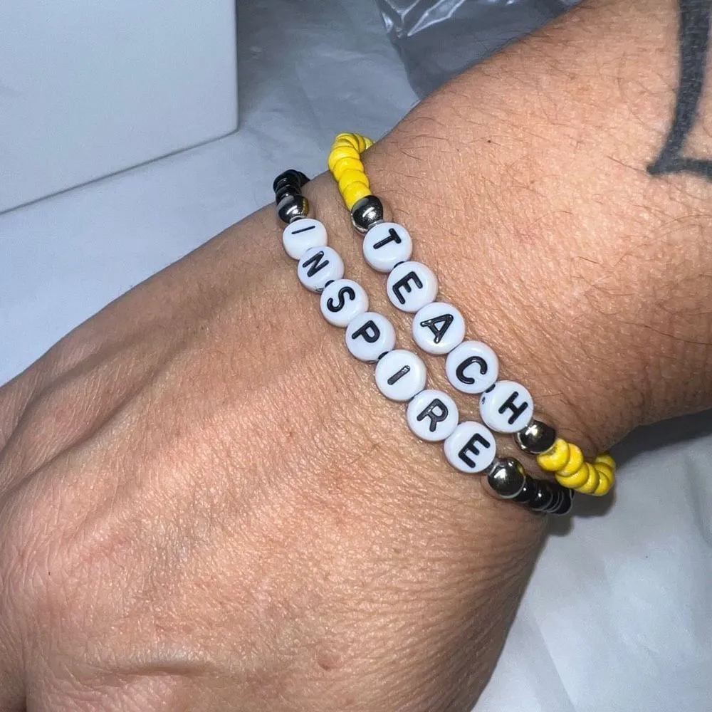 Set of Two‎ Letter Block “Teach” and “Inspire” Bracelets Yellow - Image 5