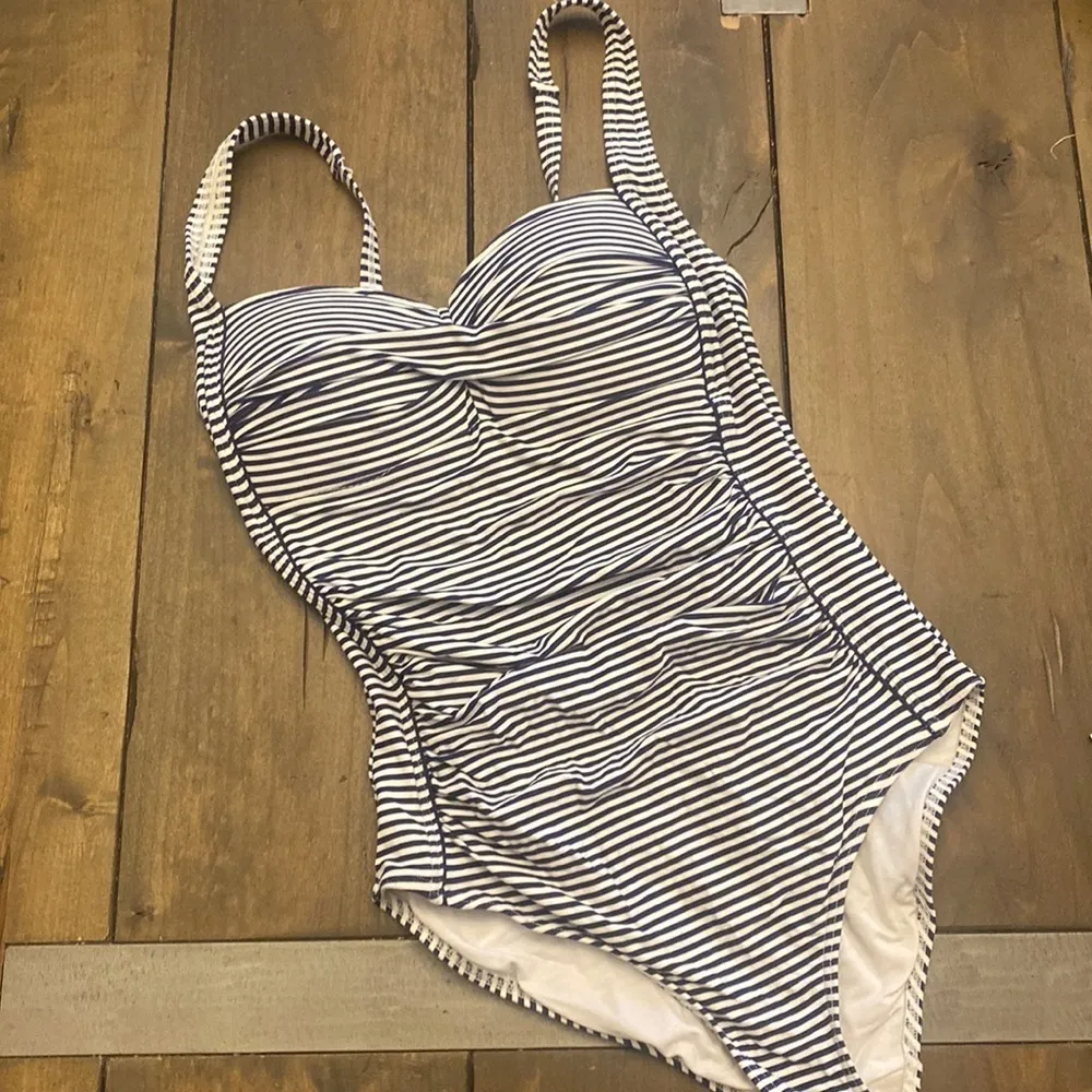 Niptuck one piece swimsuit shapewear swim slimming navy striped nautica size 4‎ - Image 3