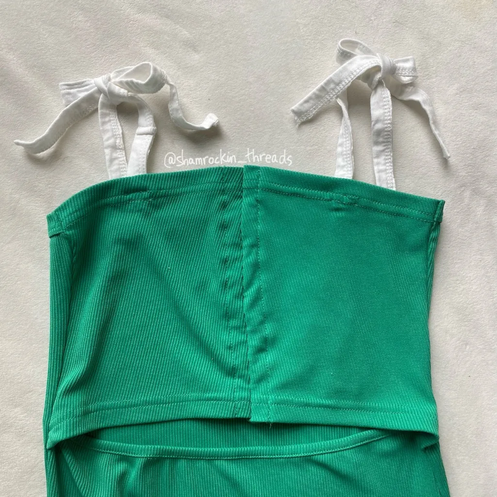 Notre Dame green and white patchwork ribbed bow dress - Image 9