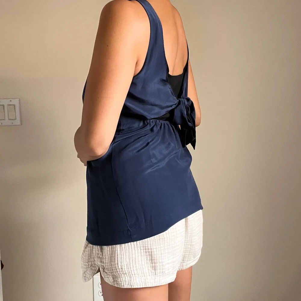 Madewell 100% Silk Lookout Bow Back Sleeveless Tank Top Blue Size XS - Image 6