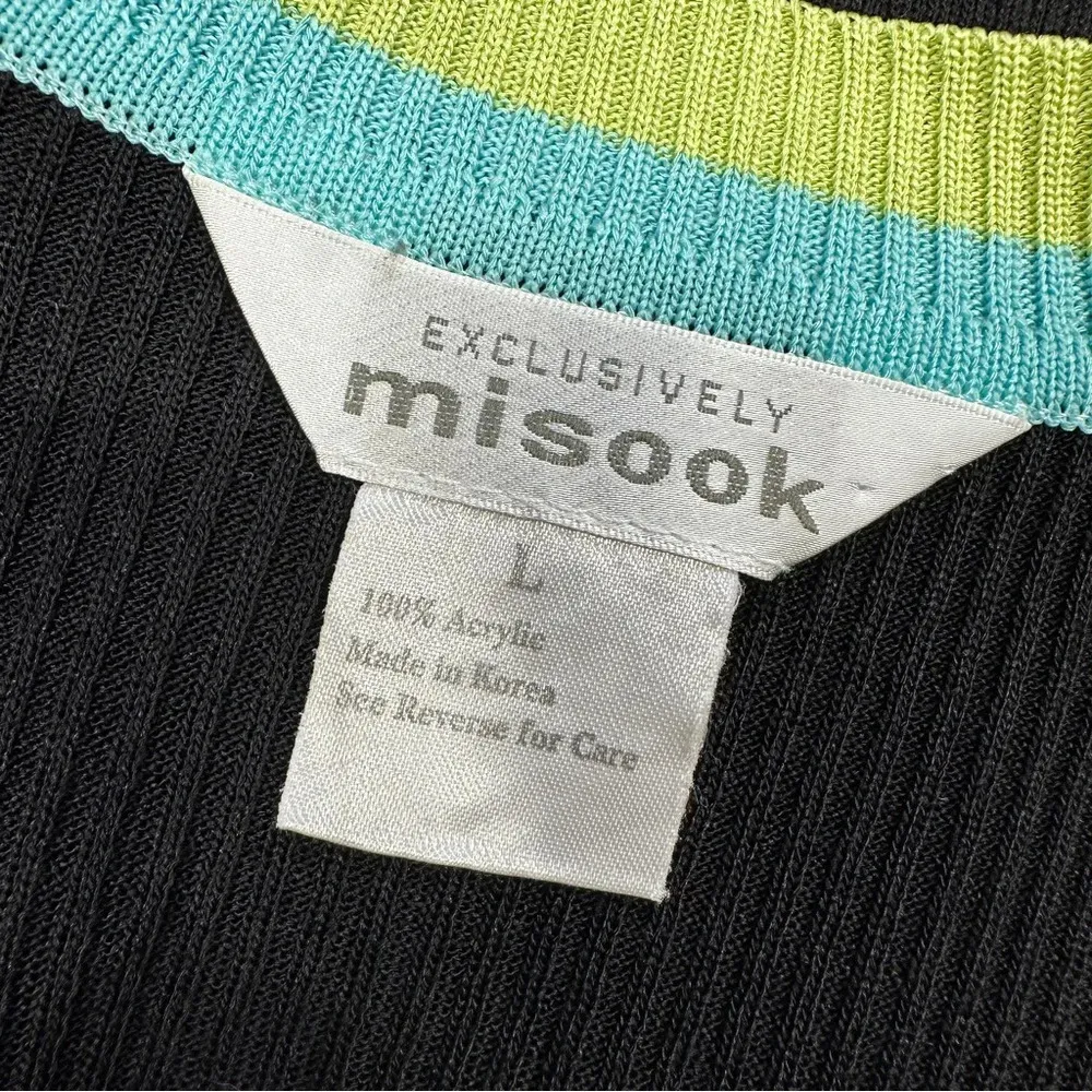 Exclusively Misook Cardigan Sweater Knit Longsleeve V-Neck Contrast Trim Black L - Image 13