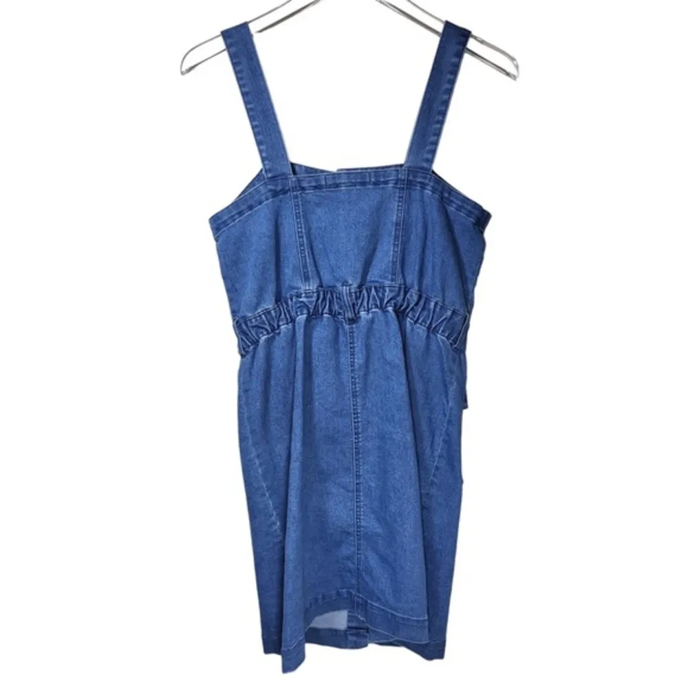 Derek Heart Brushed Denim Elastic Waistline Mini Dress in Mid Blue Denim - Image 4