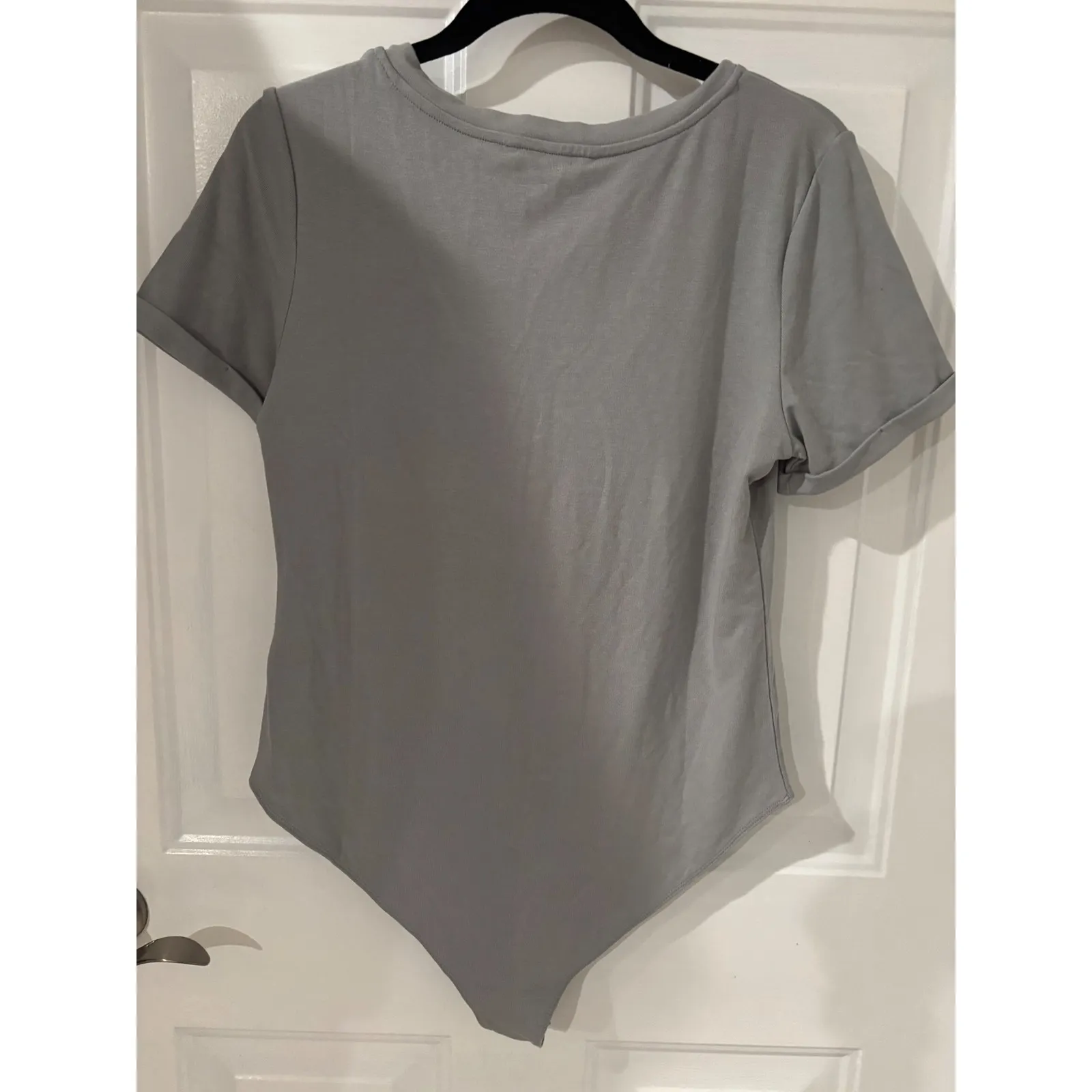 MANGOPop V-Neck Bodysuit Short Sleeve Casual‎ Top Gray XL - Image 5