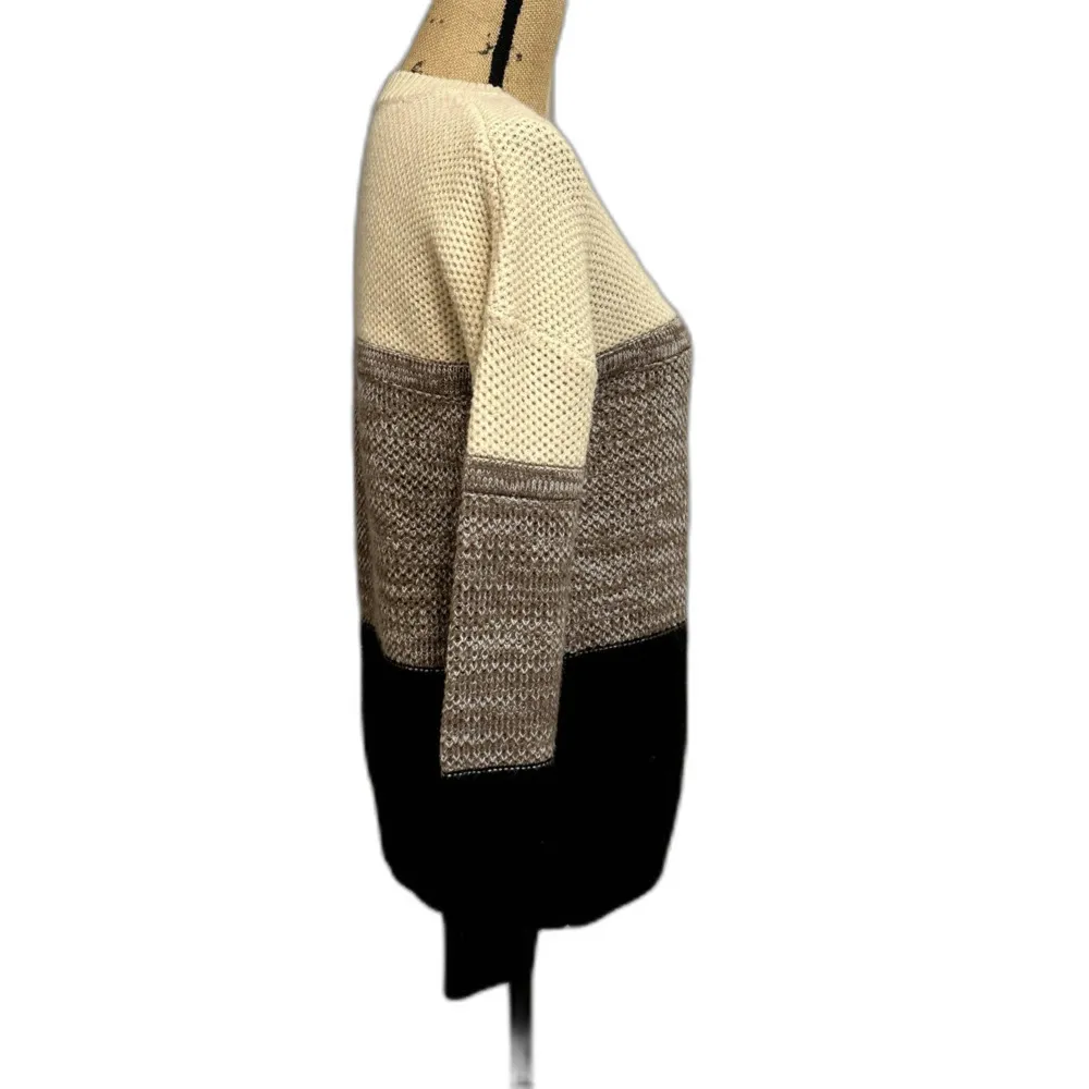 Women’s Color Block Netted Texture Pullover Sweater Black Size Small - Image 3