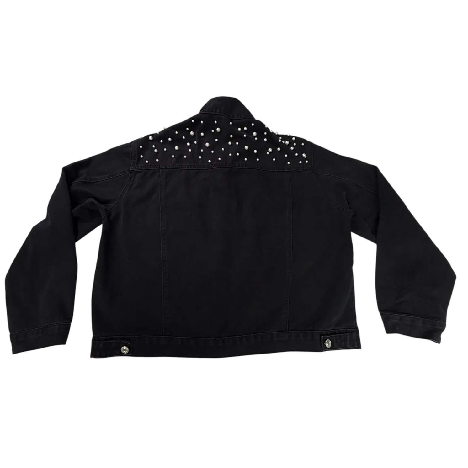 Denim Jacket Black Pearls Womens LG 12/14 Embellished Jeans Buttons Bridal Party - Image 4