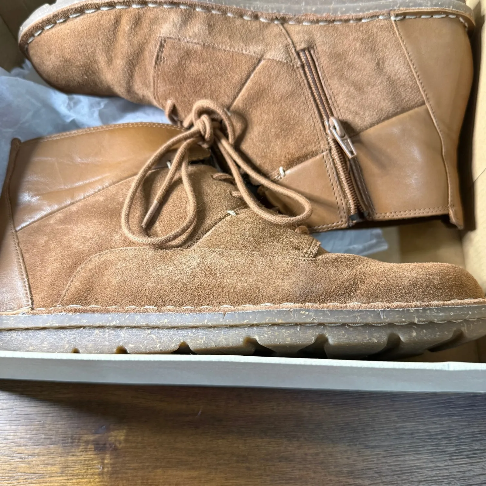 Clarks Women Brown Suede Leather Lace Up Zip Ankle Boots Size 9.5 - Image 9