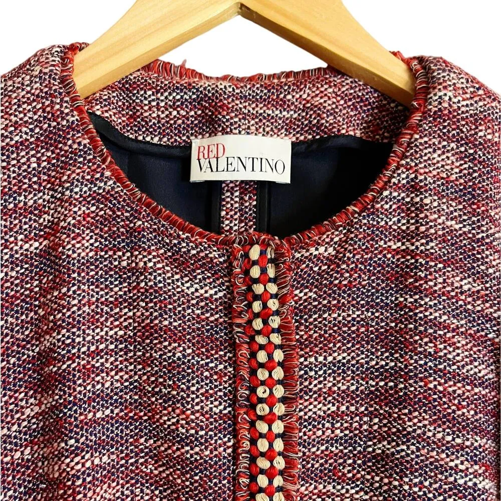 RED VALENTINO Red Tweed Blazer Jacket Snap Front Metallic Giacca ITALY 46 8 EUC - Image 10