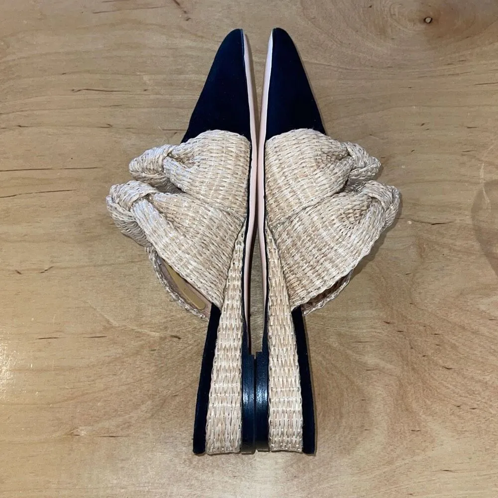 TUCKERNUCK Suede and Raffia Lucia‎ Knot Wedge Slides Natural Black Size 9 - Image 7