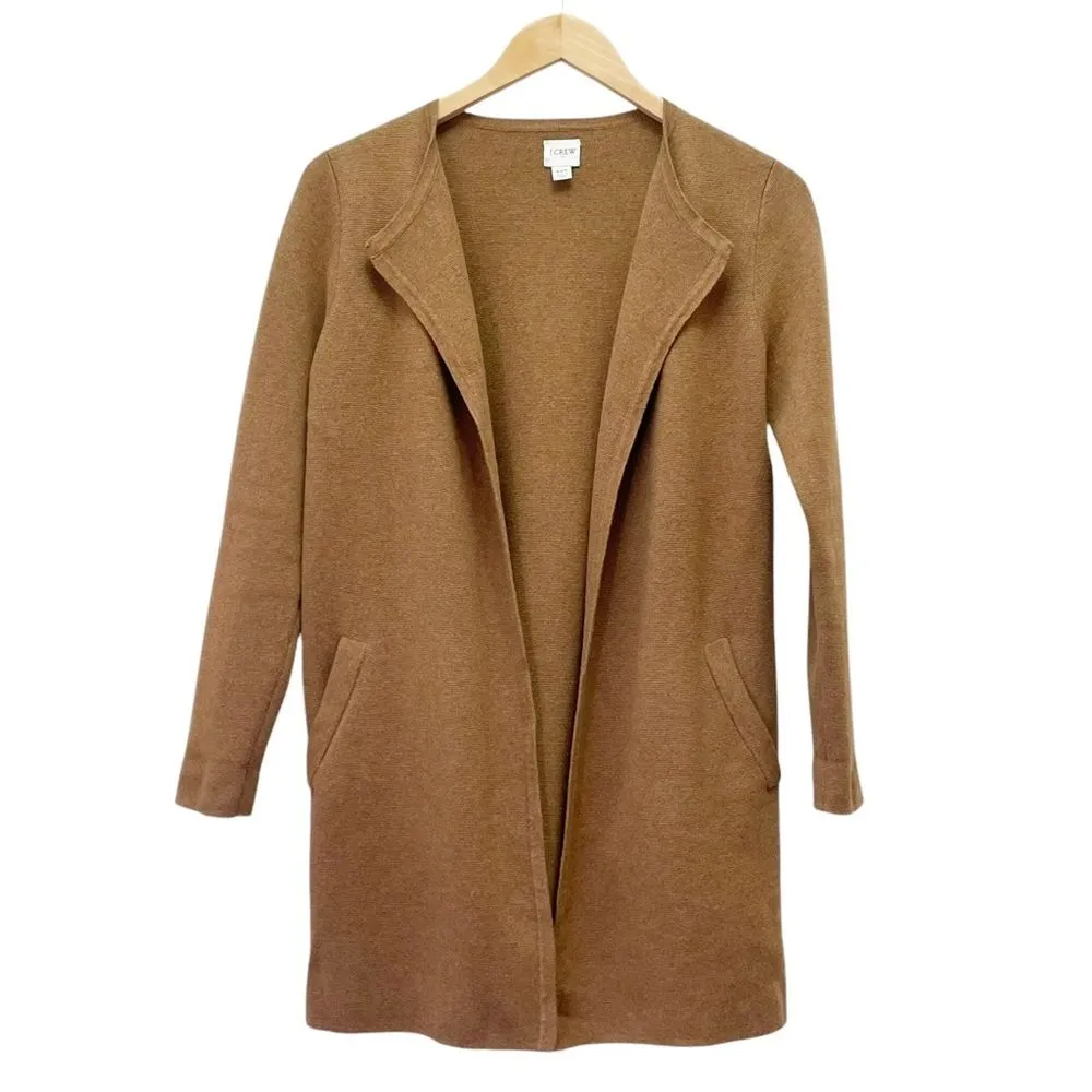 J. Crew Vanessa Sweater-Jacket Tan Camel Open Front Blazer Cardigan Size XXS - Image 3