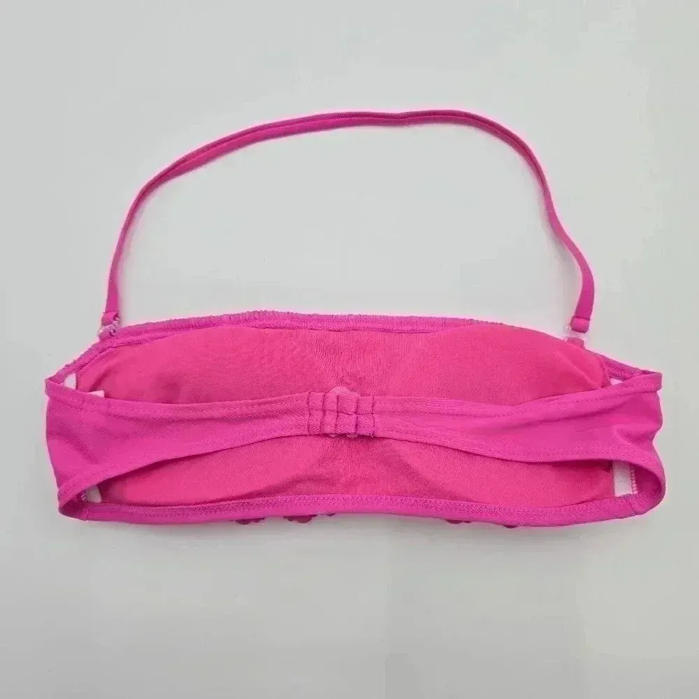 Red Camel Pink Laser Cut Flower Ruffle‎ Padded Bikini Top Swimwear Small - Image 4