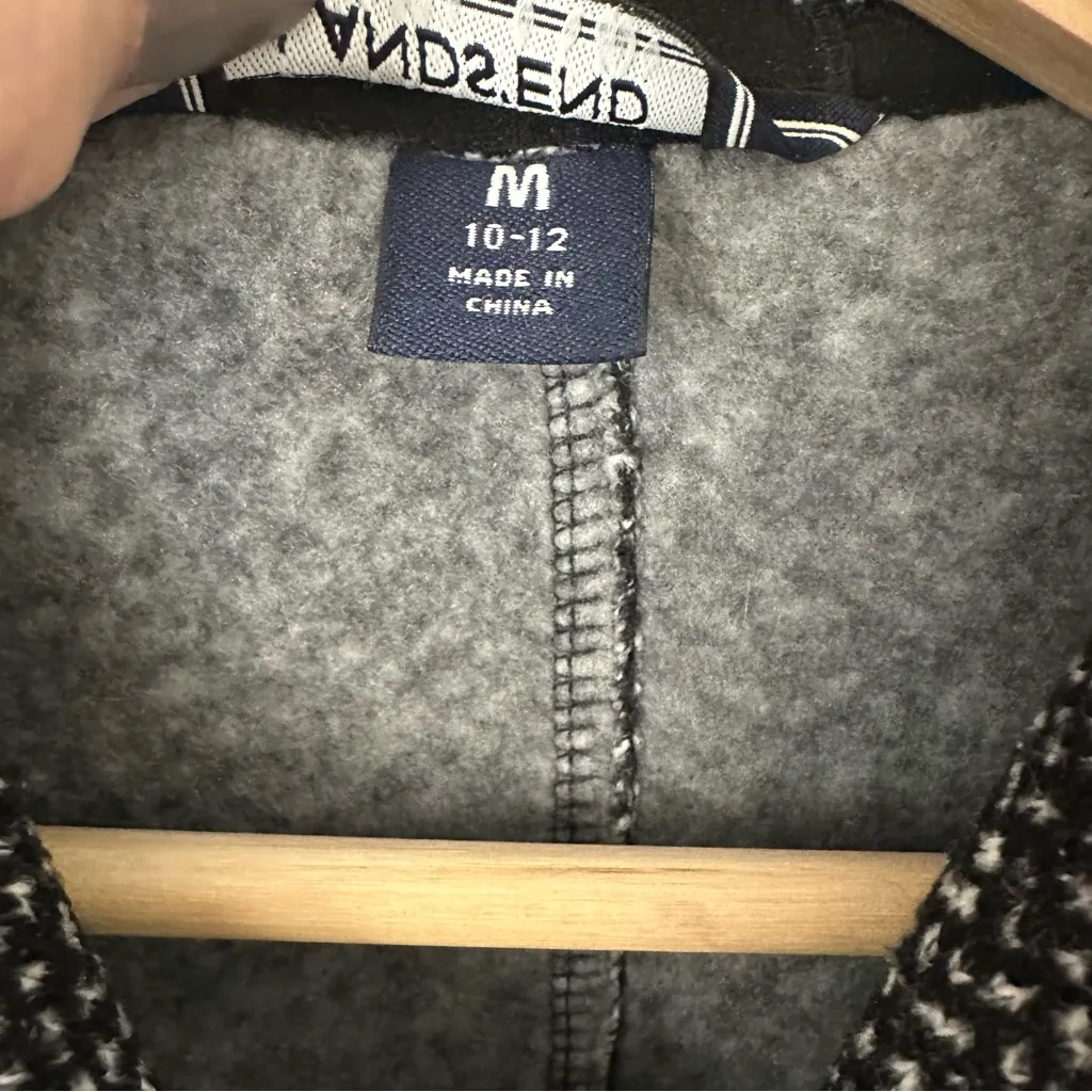 Lands’ End Tweed Print Soft Fleece Asymmetrical Zipper Moto Style Coat Size M - Image 4