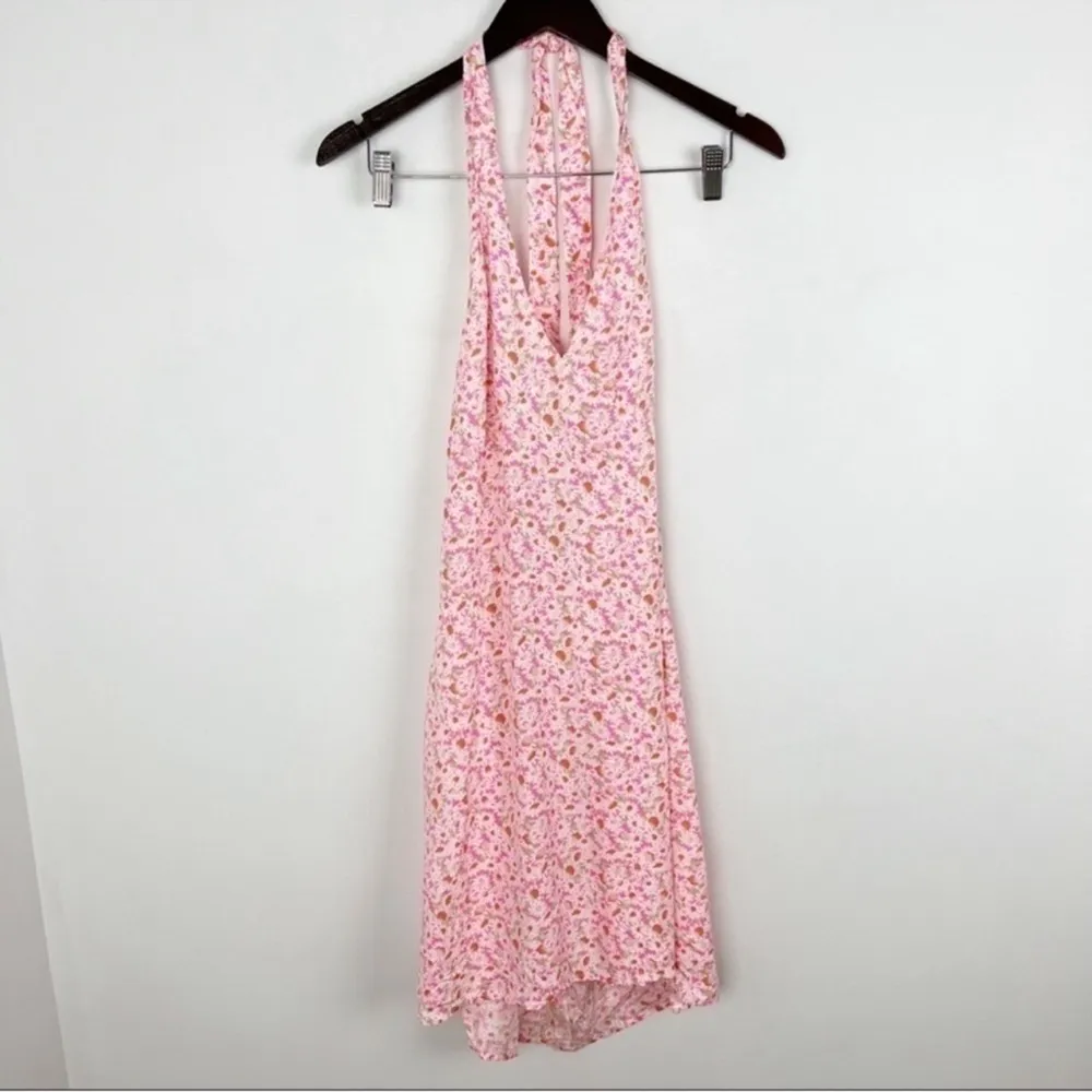 Abound Floral V-neck Halter Neck Skater Mini Dress Size 1X NEW Pink/White - Image 3