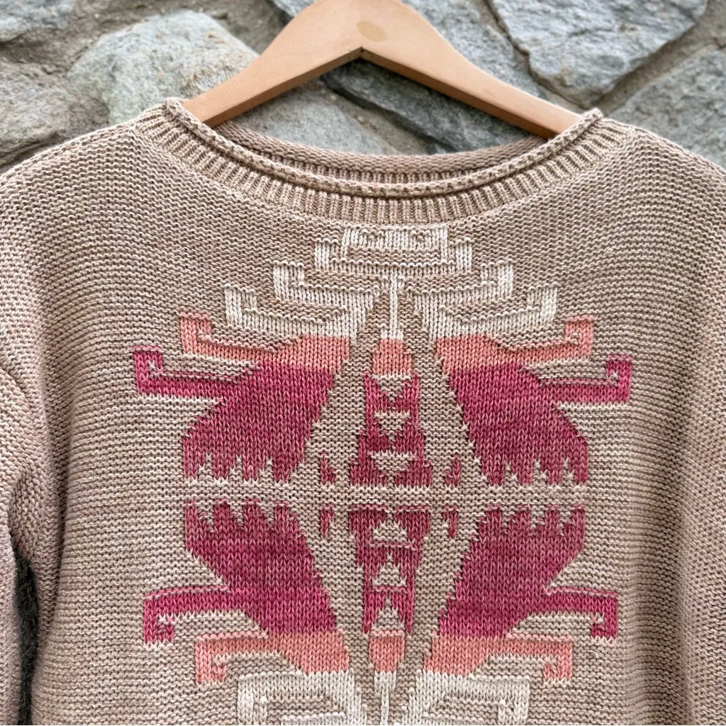 Ralph Lauren Intarsia Knit Aztec Patterned Tan Sweater - Image 2