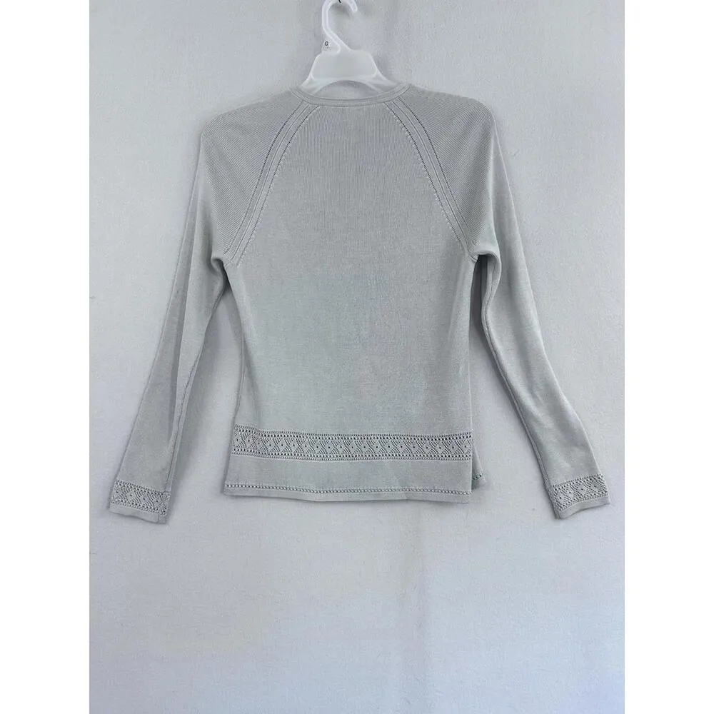 BELFORD 100% Silk Beige Cardigan Sweater Women's Sz Small Hong Kong Lace Hem - Image 3