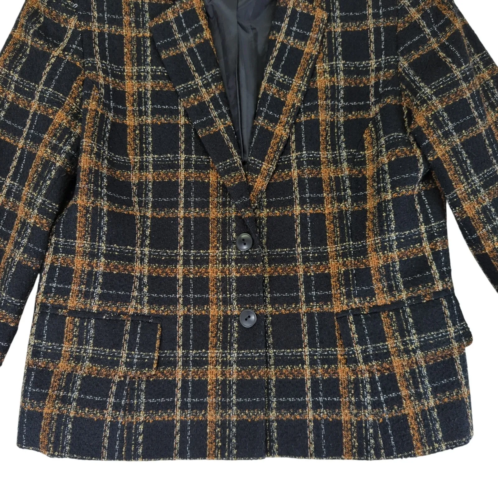 Vintage Norton Mcnaughton Tweed Blazer Jacket Two Button Black Brown Women's 8P - Image 4