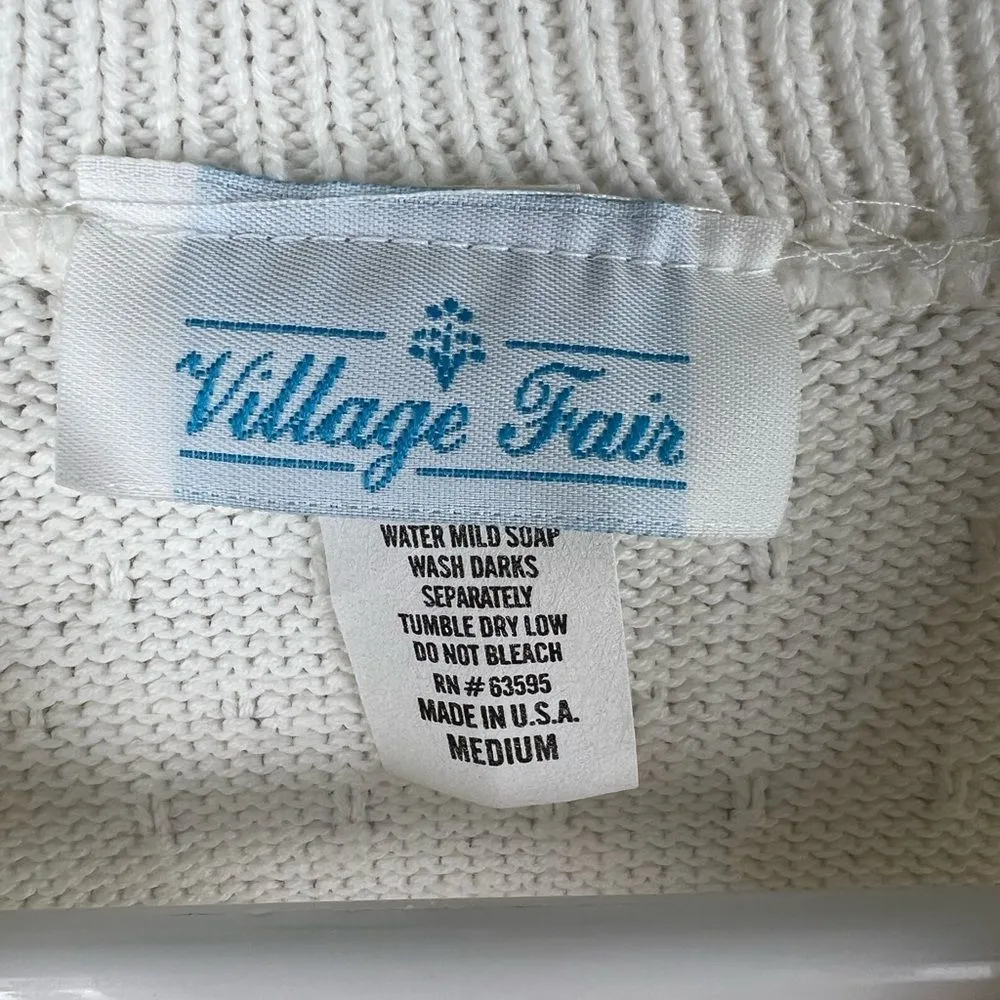 Vintage village fair off white embroidered shirt sleeve sweater floral grandma Size M - Image 6