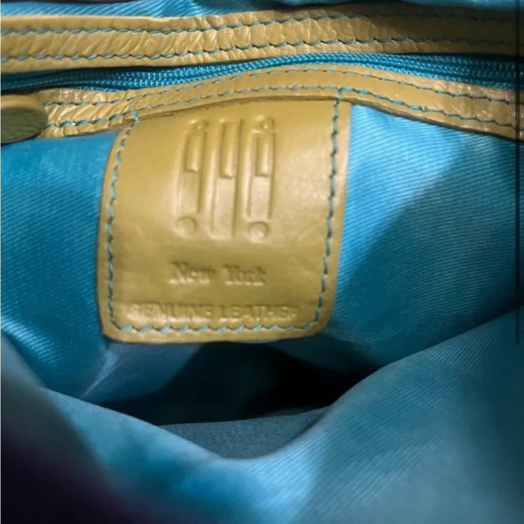 Leather Cross Body Shoulder Bag by ILI New York Colorful Stripes Blue - Image 3