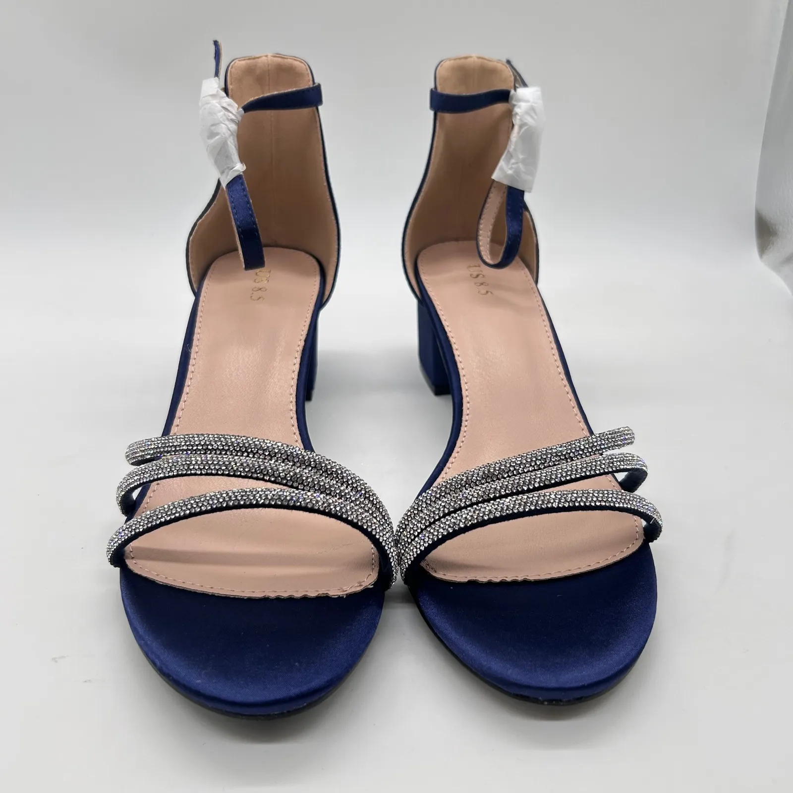 NEW Allegra K Sandals Womens 8.5 Blue Rhinestone Strappy Block Heel‎ Ankle Strap - Image 5