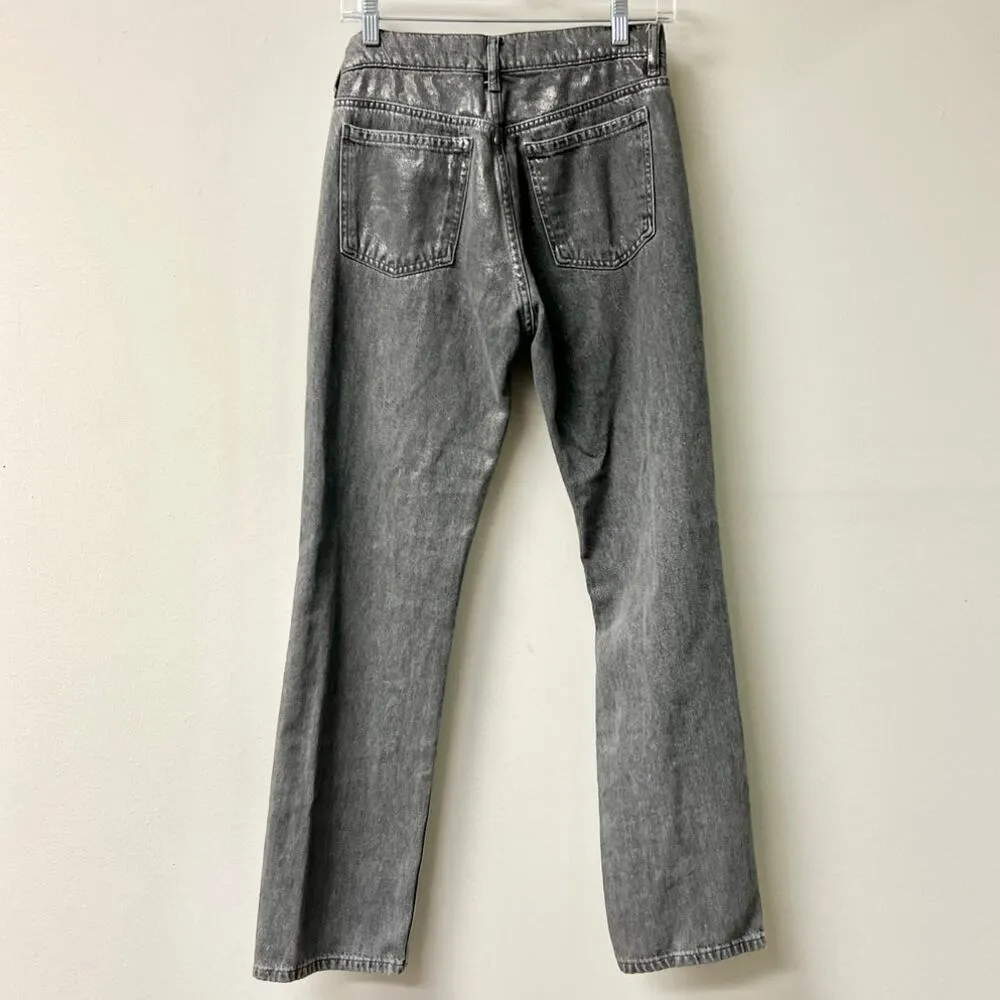 Zara Silver Coated High Waisted Denim Straight Jeans Gray Silver Women's US 2 - Image 3