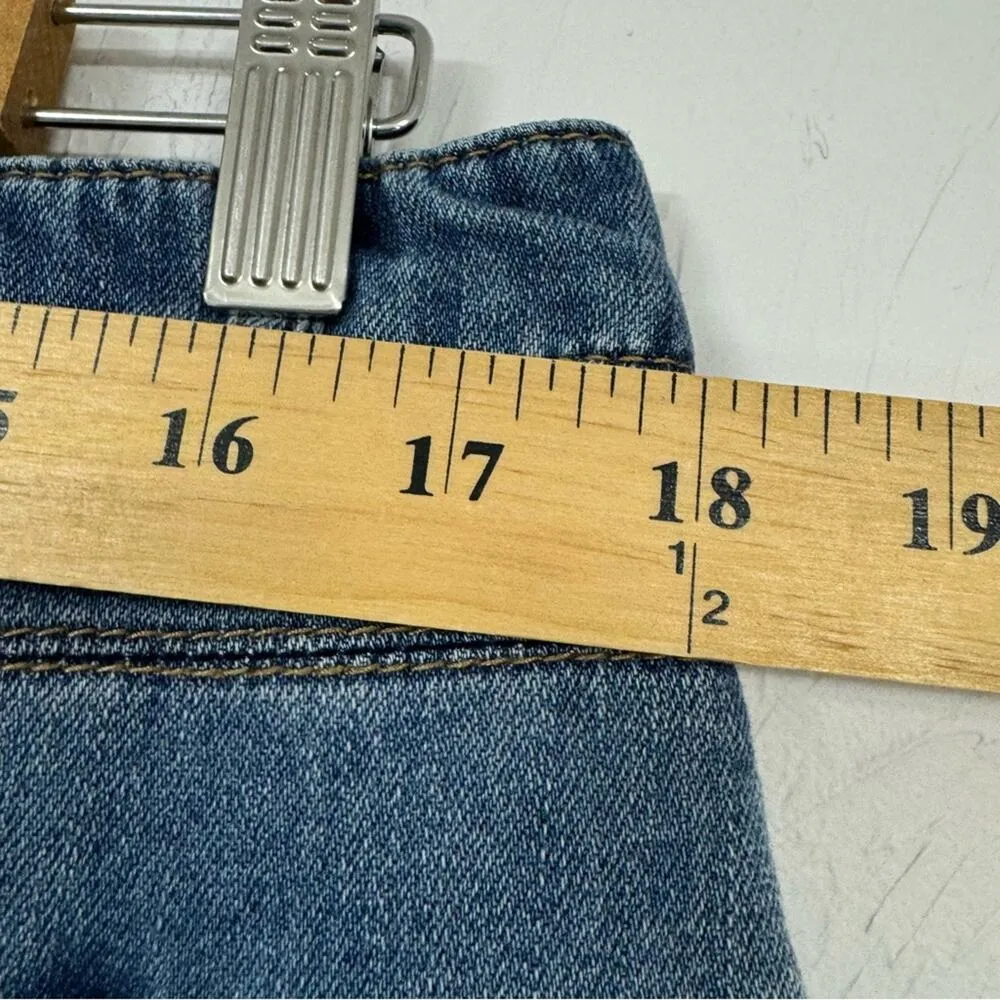 Democracy Blue Embroidered Denim Skirt Womens 14 Jean Boho Coastal Cowboy Floral - Image 9