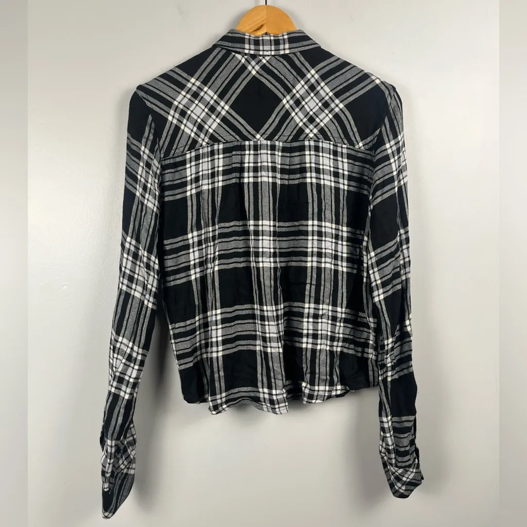 RAILS Button Down Plaid Loose Top Dylan Black Sky Ivory SMALL - Image 5