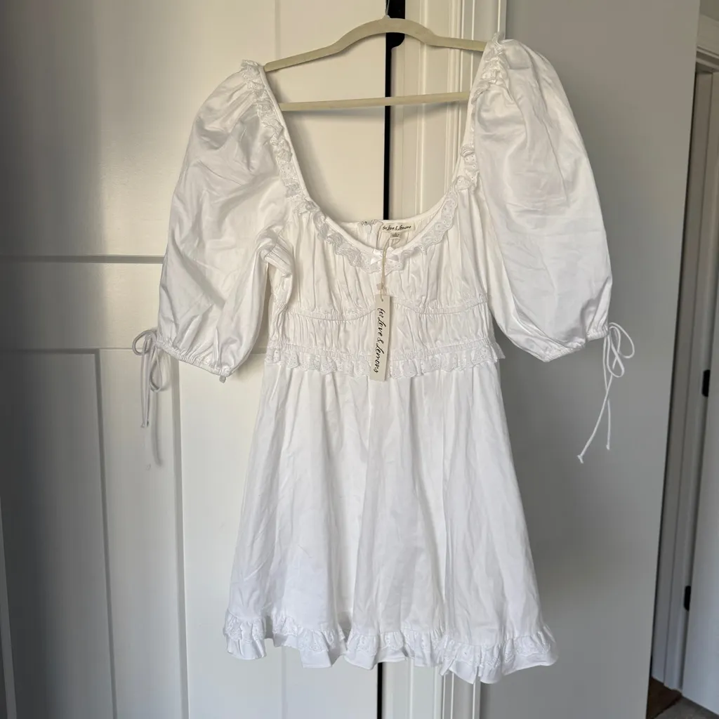 NWT For love and lemons Jackson Mini Dress White Puff Sleeve New - Image 3
