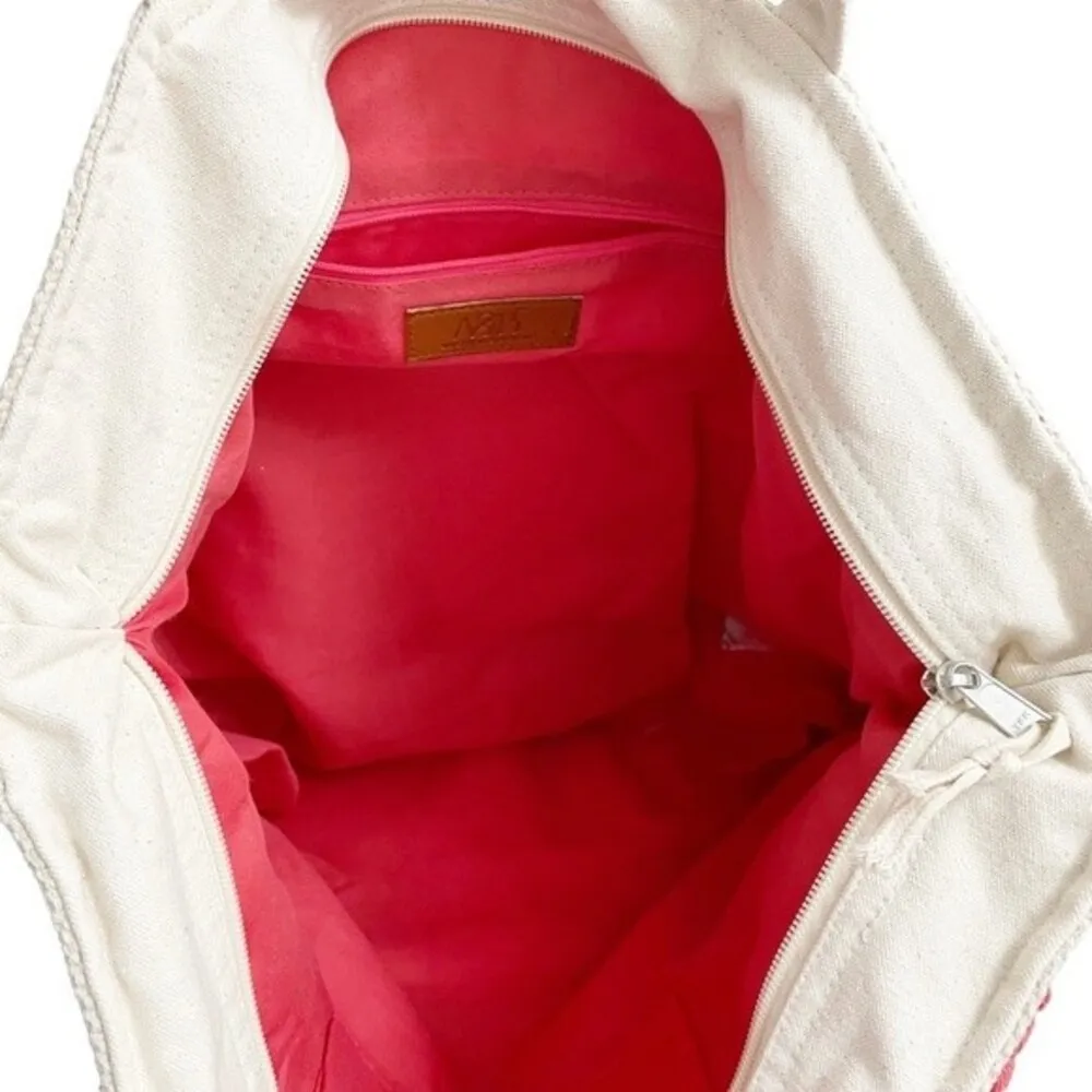 NWT America & Beyond Fringed Coral Shoulder Bag Boho Coastal Cowgirl Zip Tote Pink - Image 5