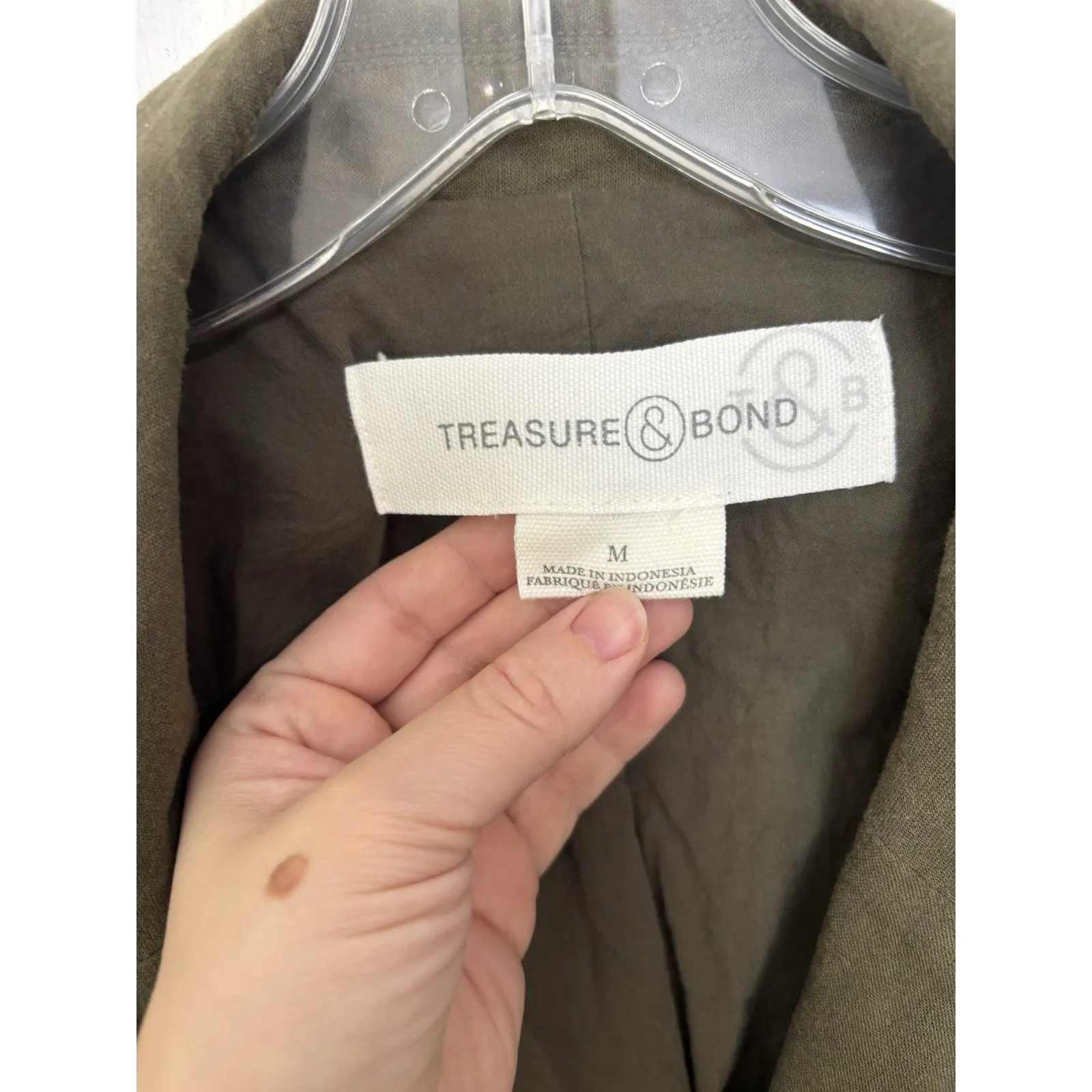 Treasure & Bond Linen Blend Olive Green Blazer Jacket Size Medium Lightweight - Image 3
