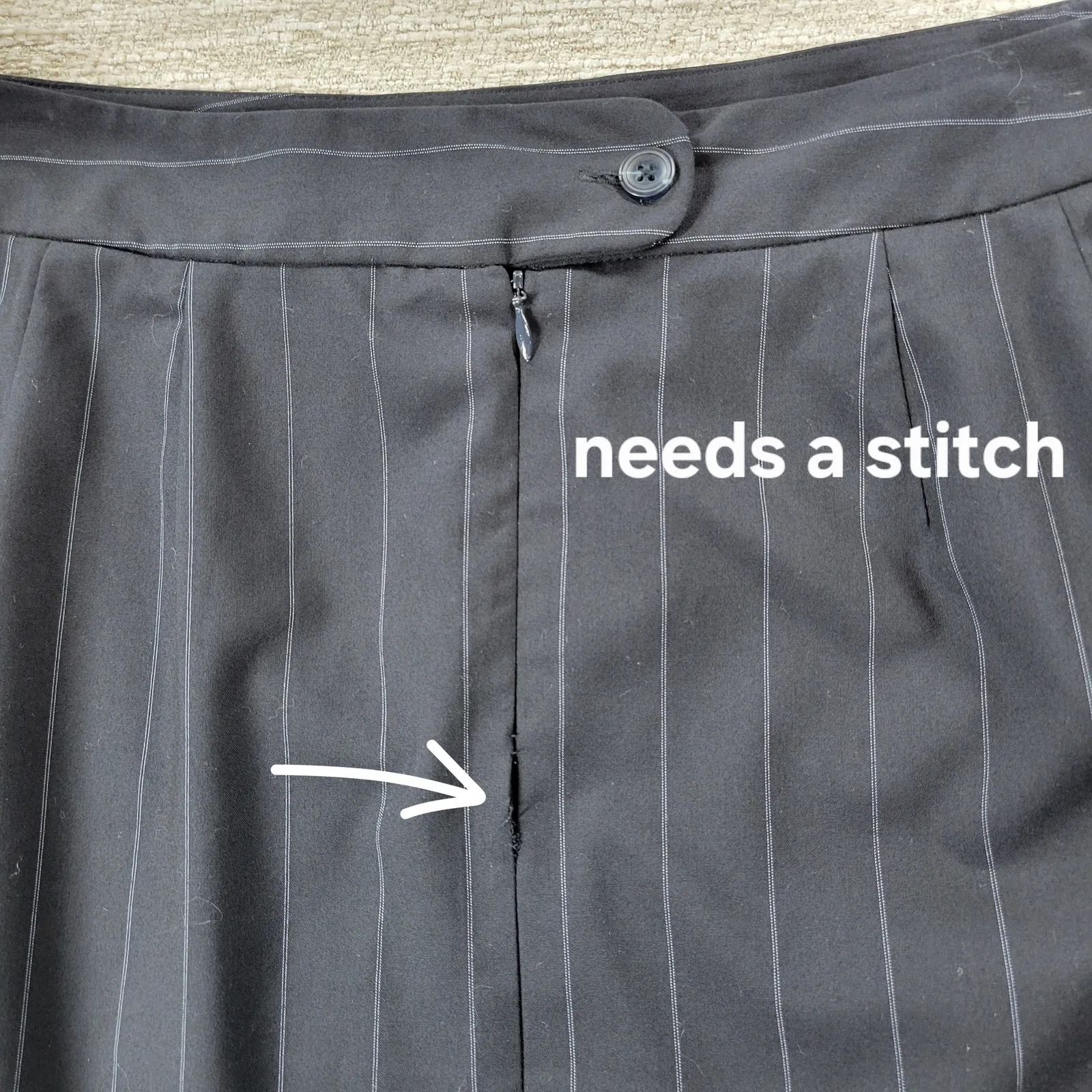 Vintage Talbots Pinstripe Suit Womens 14 Petite Black Gray‎ Jacket Skirt Set USA - Image 16