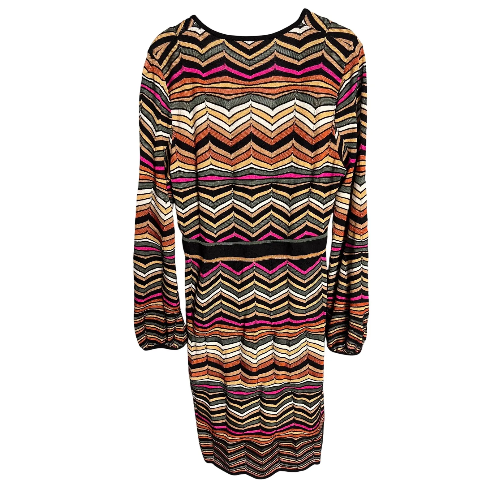 Missoni Size 48 Merino Wool Blend Zigzag Knit V-Neck Dress Long Balloon Sleeve - Image 7