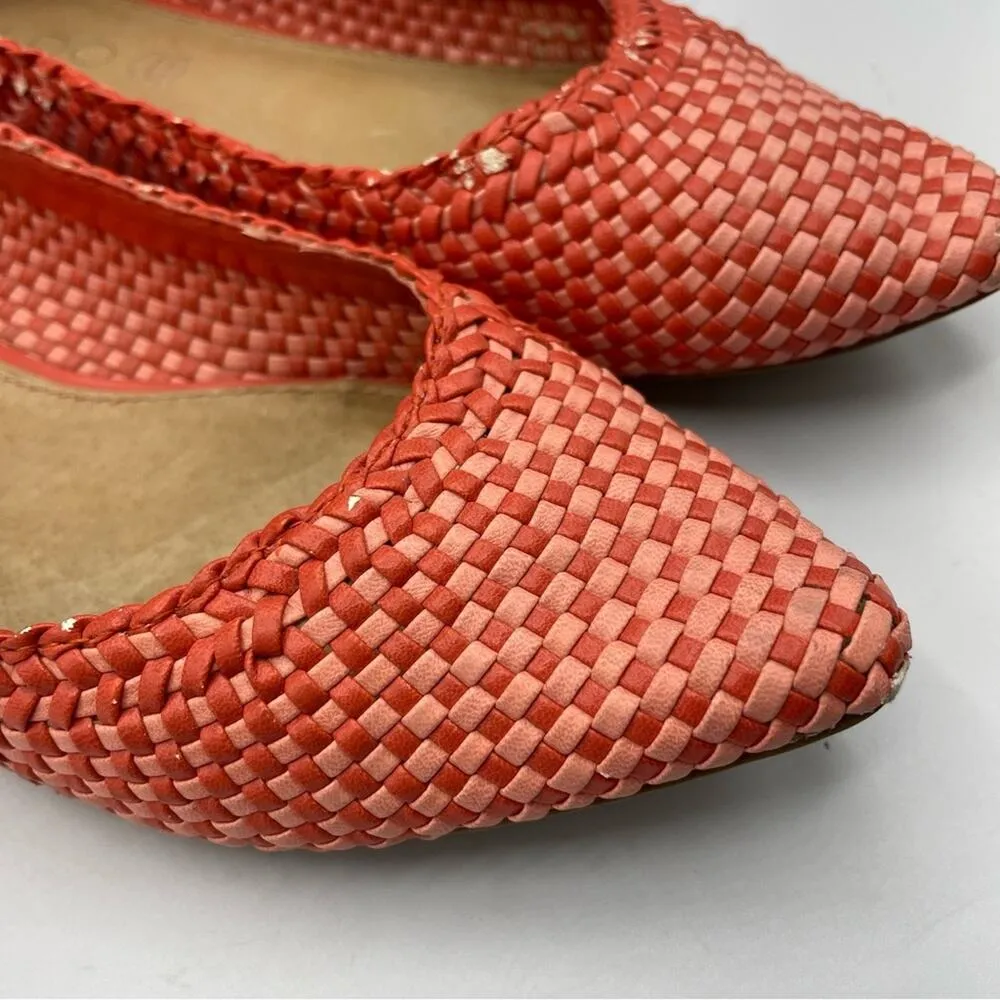 Aldo Orange Red Woven Basket Style Pointed Toe Flats Womens 8 Slip On Casual - Image 4