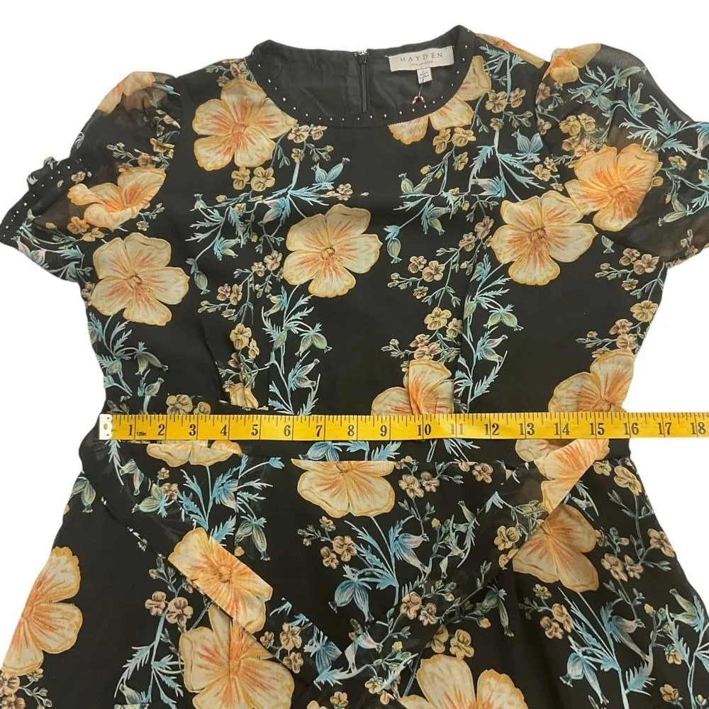Hayden LA Women's Floral Print Midi Dress Black Yellow Short Sleeve Size L‎ NWT - Image 8