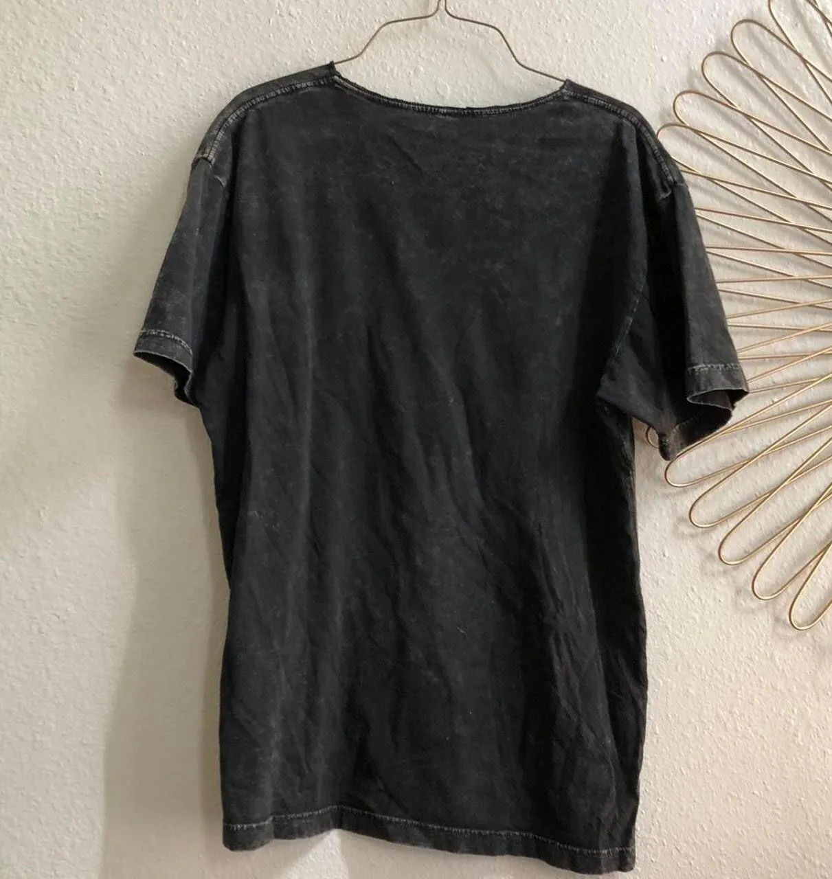 Y2K Black faded acid wash  graphic tee t-shirt eagle wings gothic punk rock emo streetwear 100% cotton-L Measurement in pics - Image 2