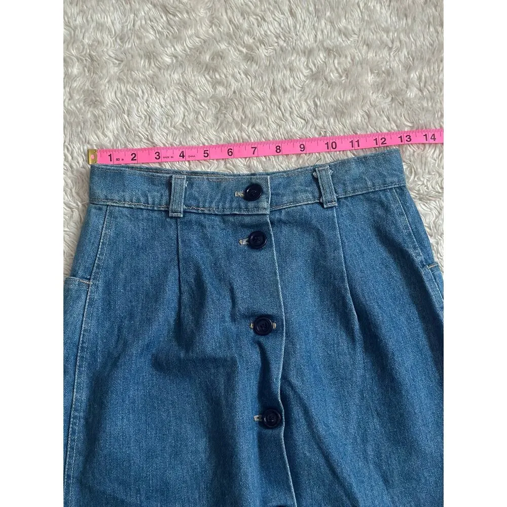 Vintage 90s Candie's XS/S Blue Denim Jean Midi Skirt with Buttons and Slit - Image 3