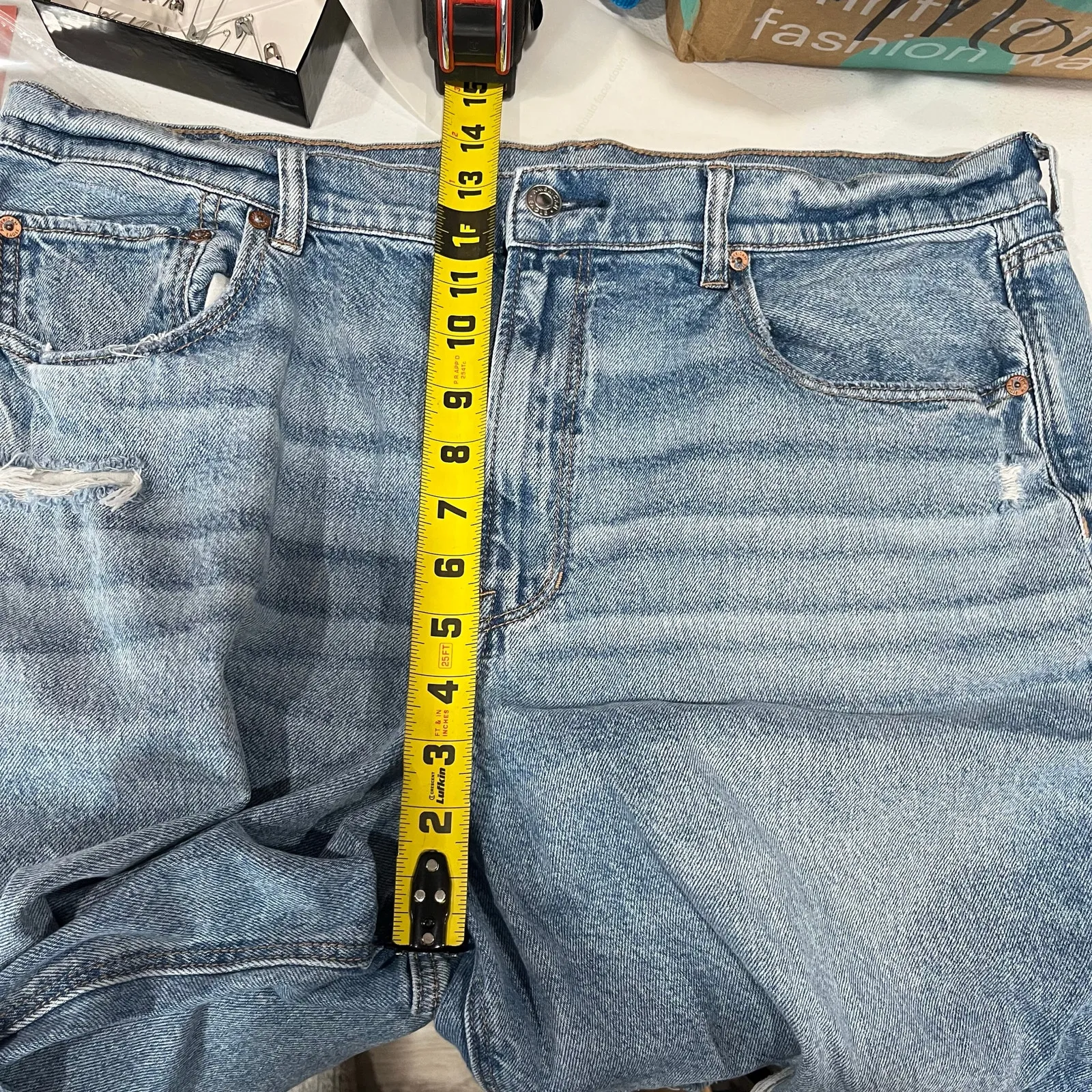 American Eagle Strigid Super High Rise Baggy Straight Denim Jean Shorts Size 18 - Image 6