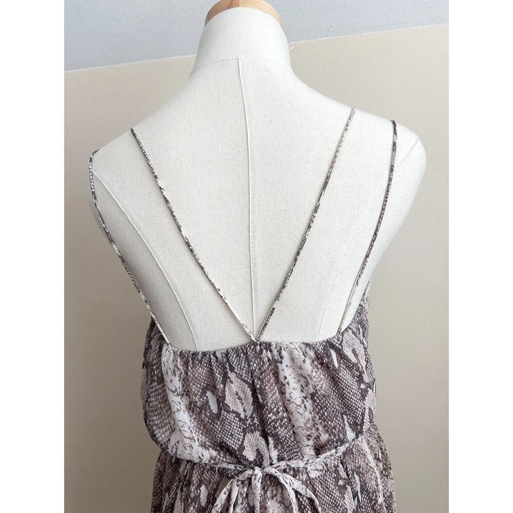 Banana Republic Snake Print Belted Dress Knee Length sz XS Strappy Chiffon Flowy - Image 4
