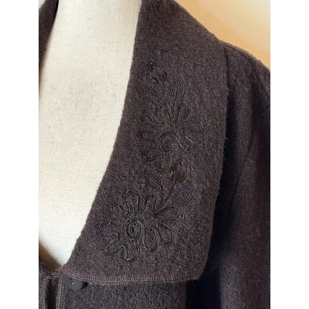 Alexandra Bartlett Sweater Women 1X Brown Wool Knit Embroidered Collar Cardigan - Image 6