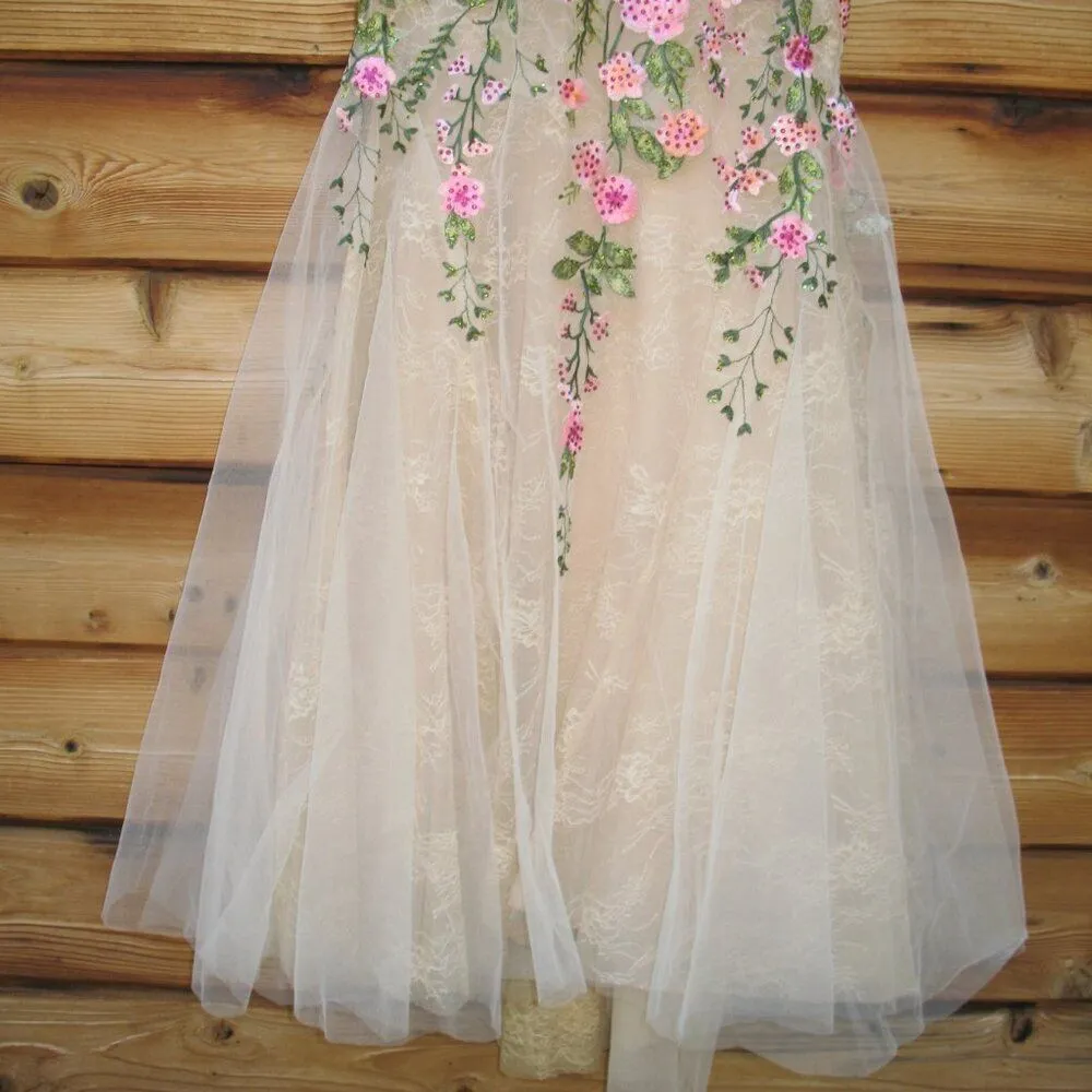 MAC DUGGAL  20652 Beige Strapless Bustier Floral Embroidered Mermaid Gown - Image 12