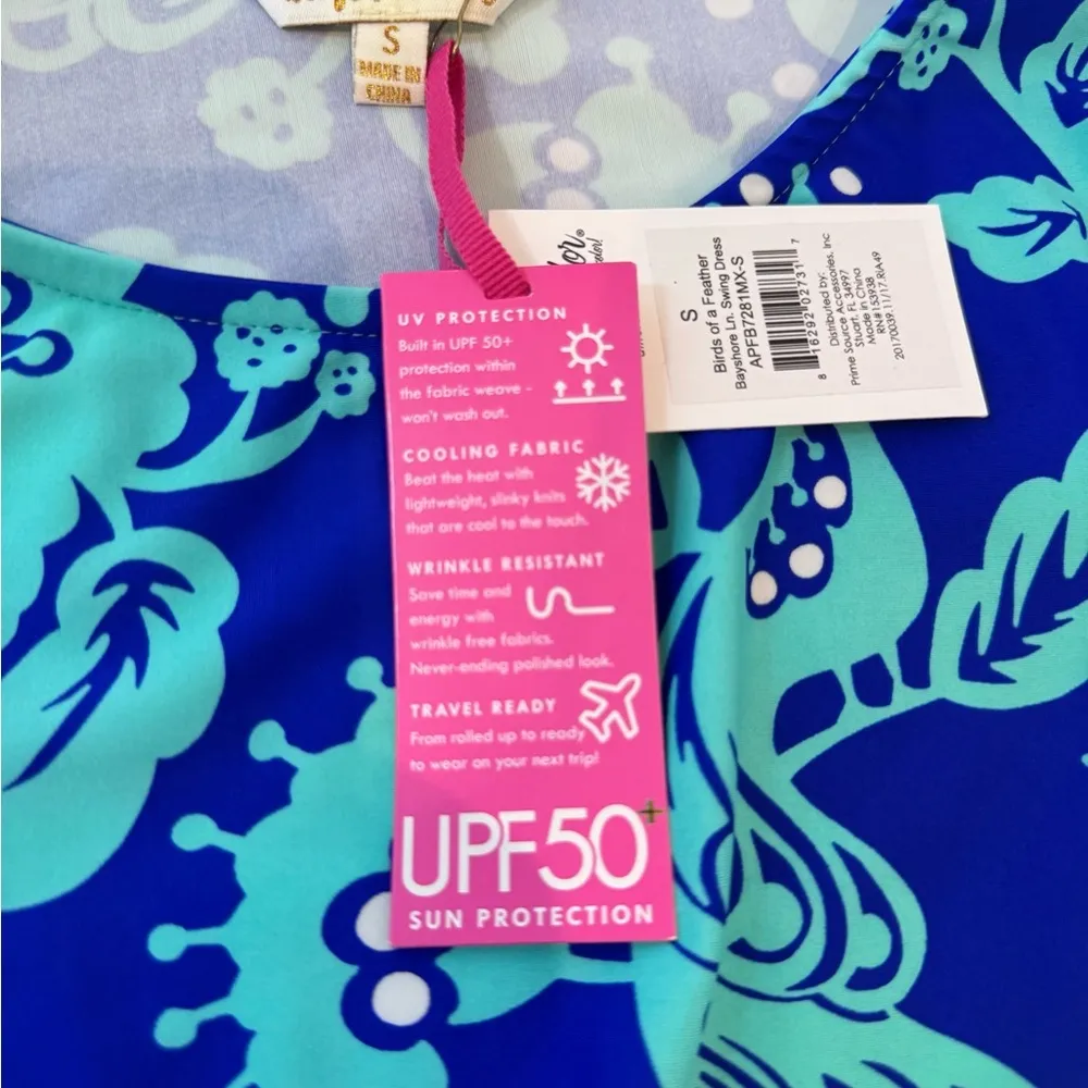 All For Color Floral UPF50 Birds of a Feather Peacock Small Dress Blue Resort - Image 7