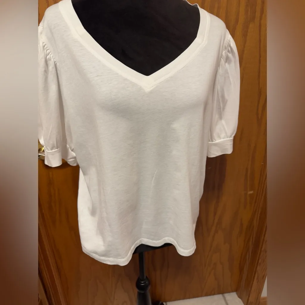 7 For All Mankind White Cotton Puff Sleeve Top size Large- minor flaw see photo - Image 2