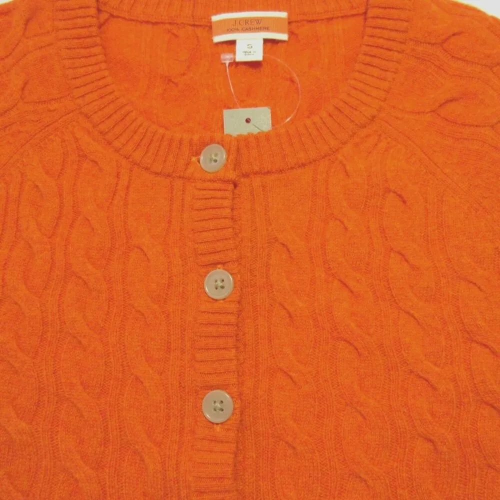 NWT J.Crew Cashmere Cable-knit Henley T-shirt in Heather Pumpkin Sweater S - Image 2