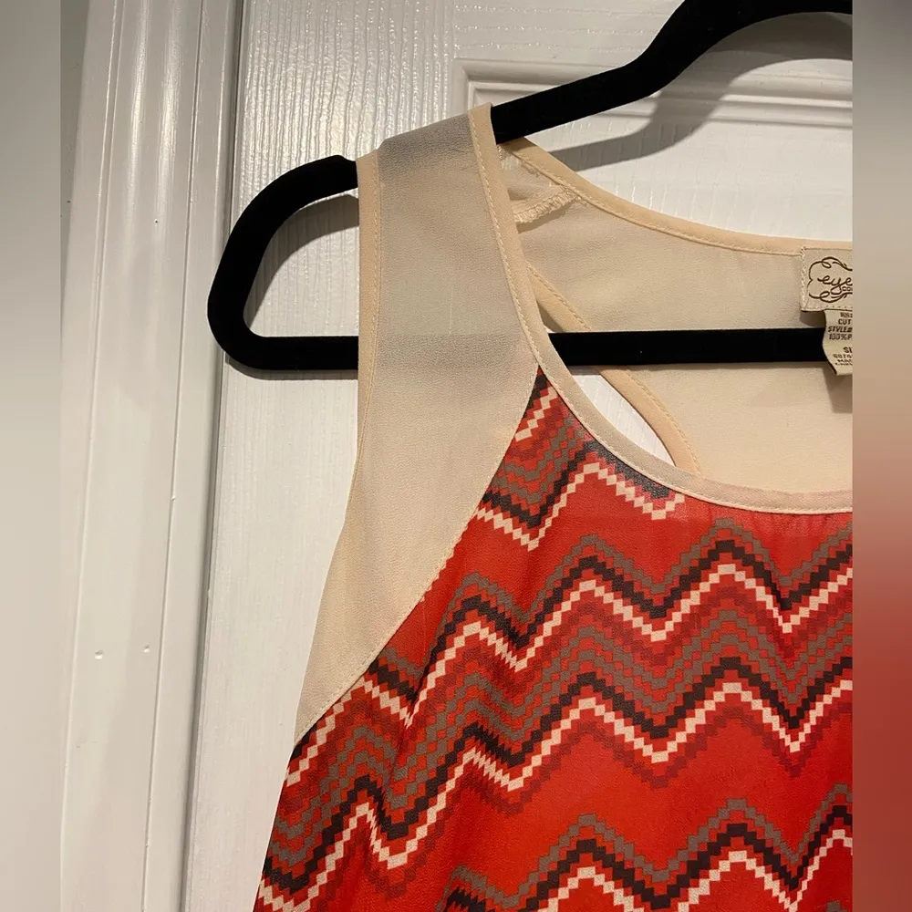 Eyelash Couture Size M Sheer Racerback Red Cream Western Aztec Print Tank Top - Image 5
